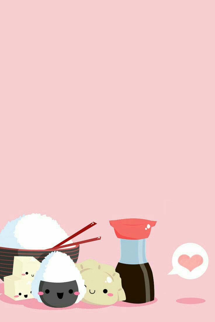 Rice, onigiri, rice balls, dumplings, tofu, soy sauce; Kawaii. Cute food wallpaper, Kawaii wallpaper, Kawaii illustration