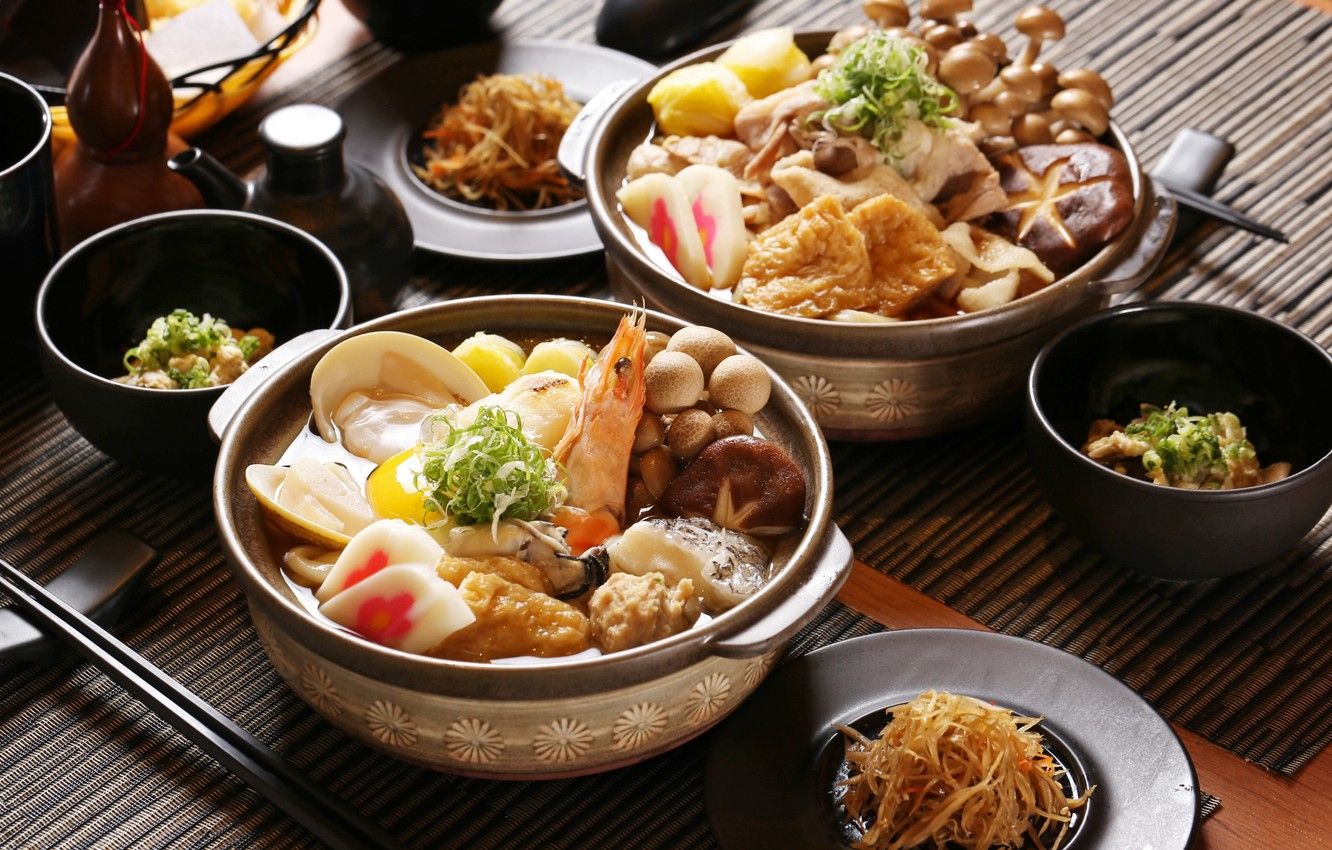 Wallpaper mushrooms, shrimp, seafood, Japanese cuisine, meals, tofu image for desktop, section еда