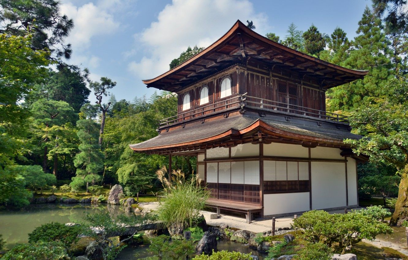 Wallpaper Trees, Japan, House, Pond, Japan, Trees, Pond image for desktop, section город