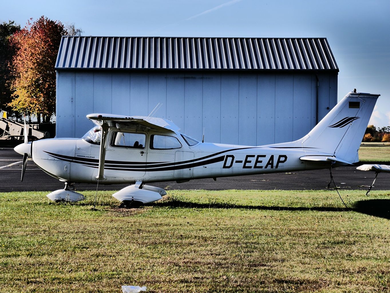Photo Airplane Cessna 172 Skyhawk White Side Grass Aviation