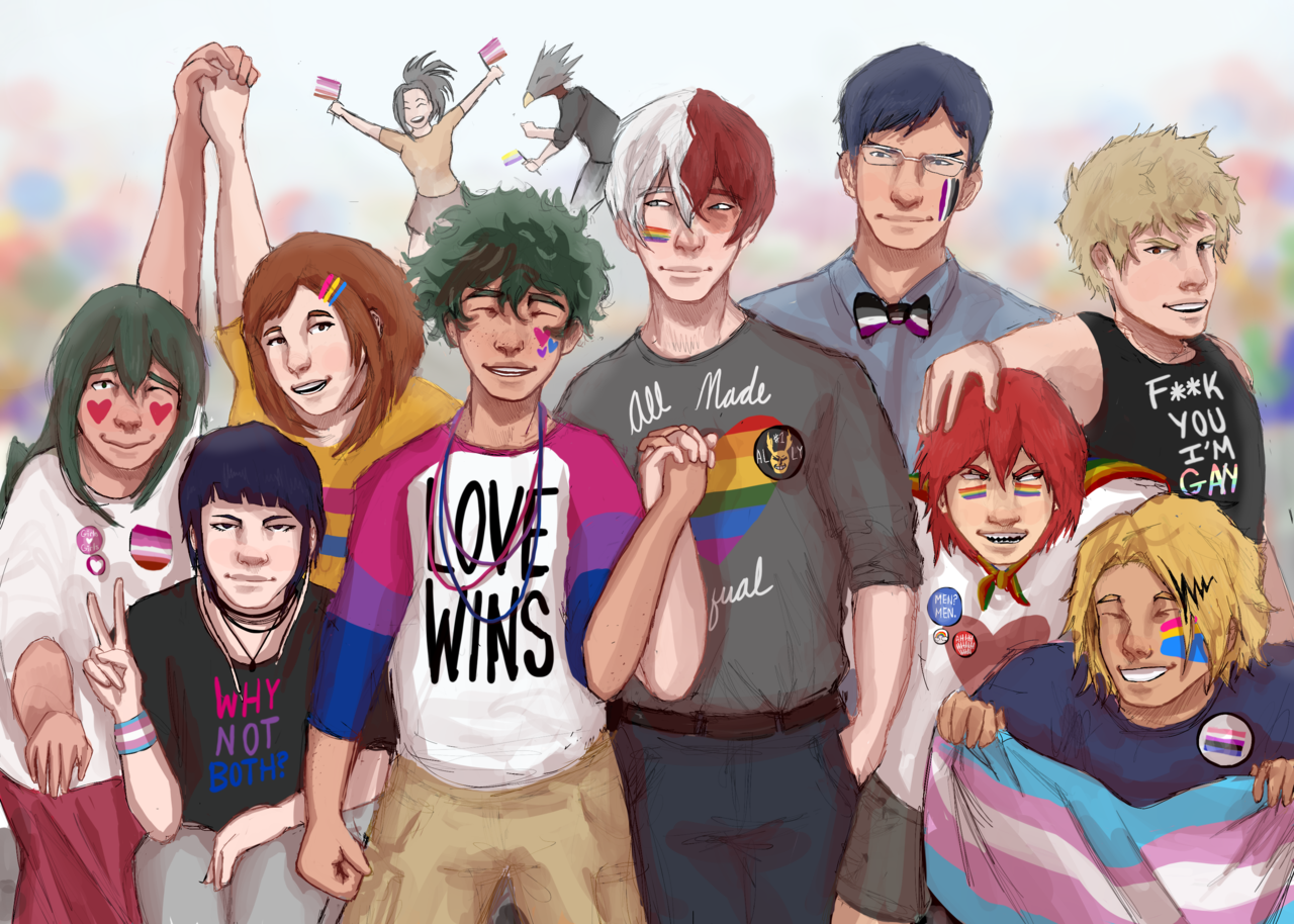 reposting an old art from last year's pride month, happy pride from the bnha family. My hero academia episodes, My hero, Hero