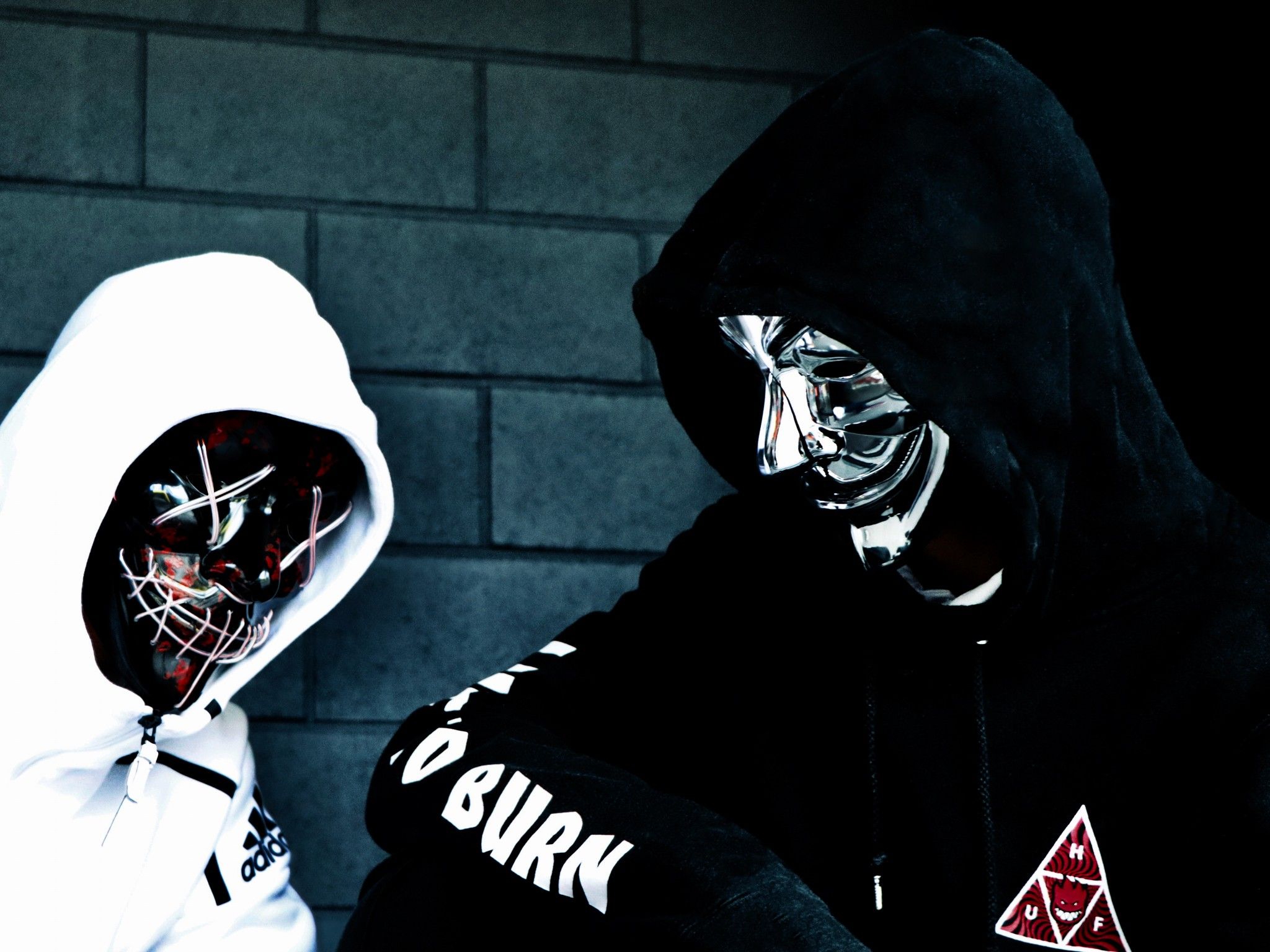 Persons in Mask 4K Wallpaper, Sweatshirt, Black Mask, Anonymous, White, Black, Hoodie, 5K, Photography