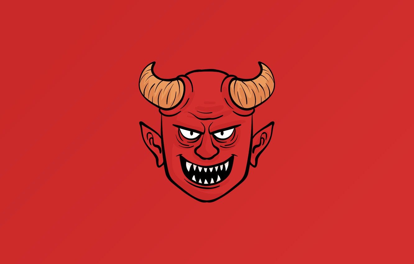 Wallpaper demon, Devil, horns, minimalism, digital art, artwork, fantasy art, simple background, red background image for desktop, section минимализм