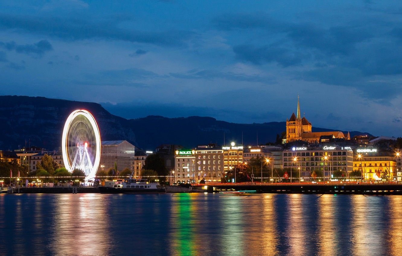 Wallpaper night, the city, photo, pier, Switzerland, Geneva, Genevа image for desktop, section город