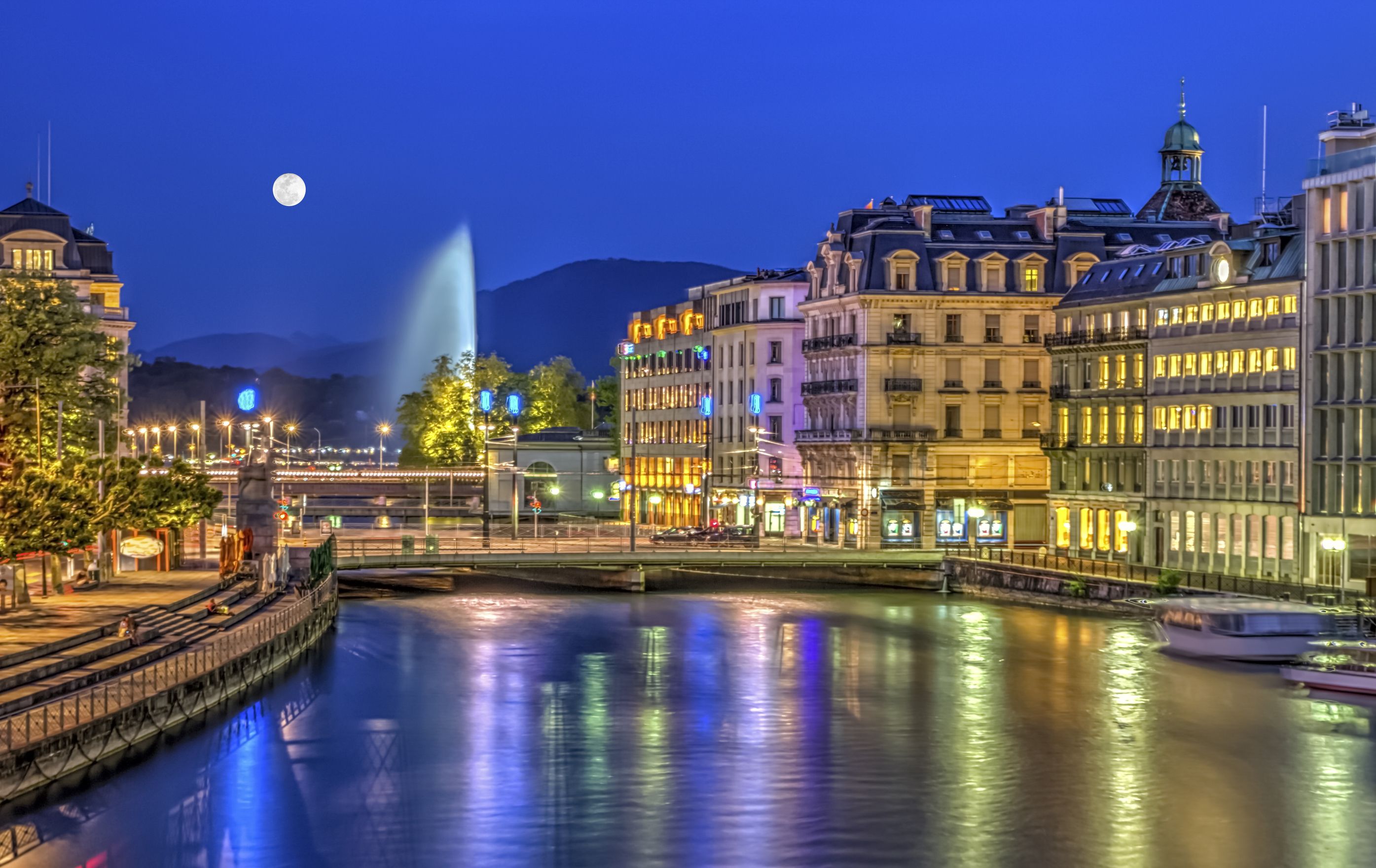 Geneva, Switzerland Switzerland At Night HD Wallpaper
