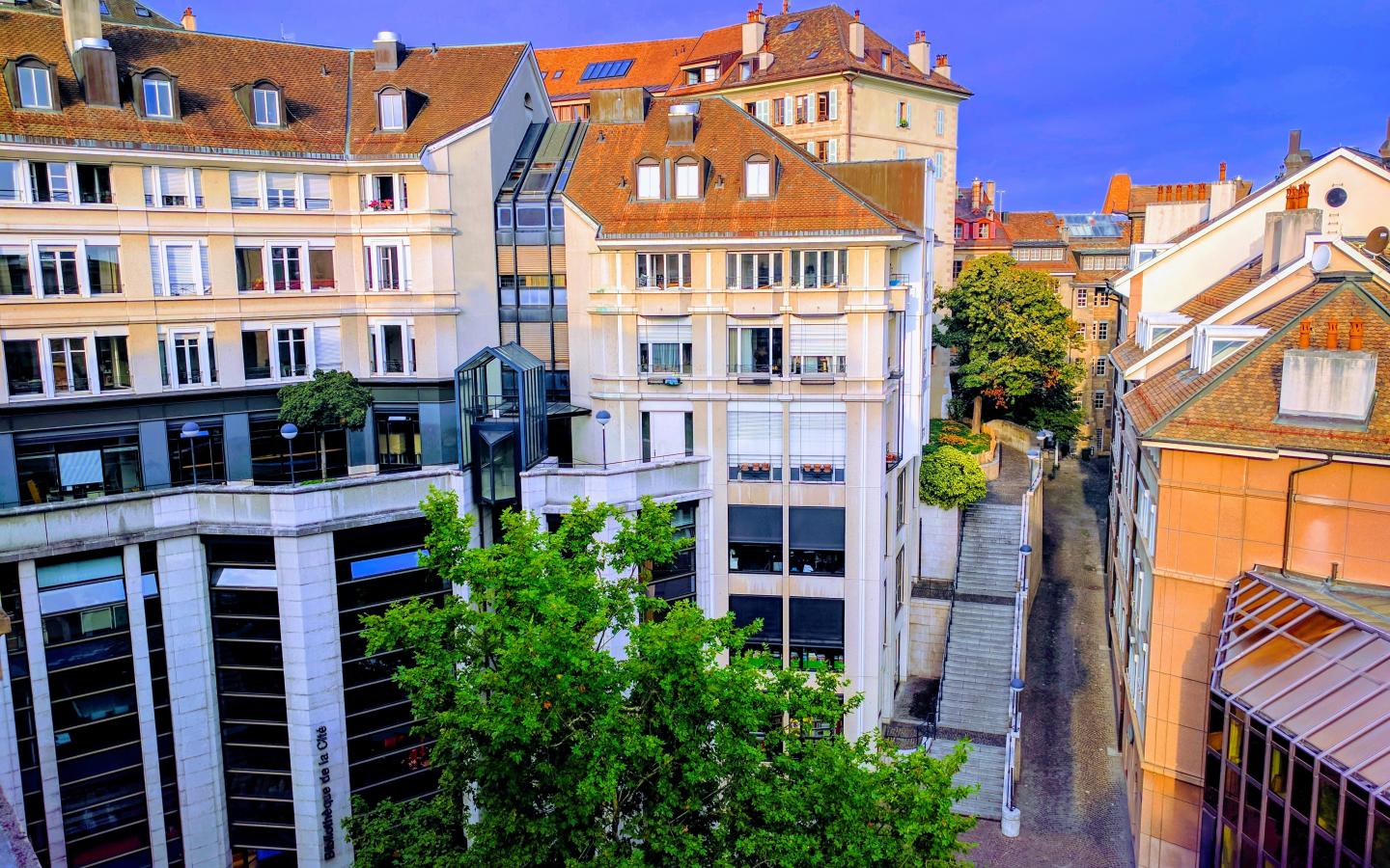Super cozy street view from hotel in Geneva, Switzerland