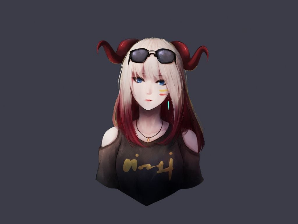 Desktop wallpaper devil, anime girl, red horns, art, HD image, picture, background, 37cf3b