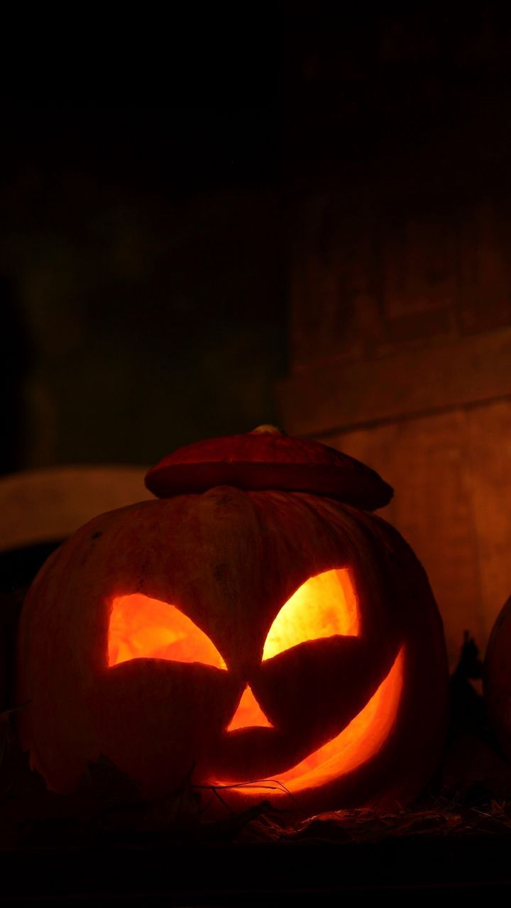 Download wallpaper 720x1280 halloween, holiday, night, pumpkin, three samsung galaxy mini s3, s5, neo, alpha, sony xperia compact z1, z2, z3, asus zenfone HD background