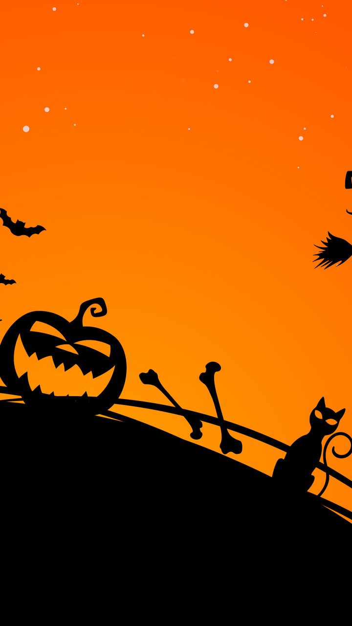 vector, trees, horror, creepy, scary city, midnight, witch ghost, bat, halloween, evil cat desktop wallpaper 19589