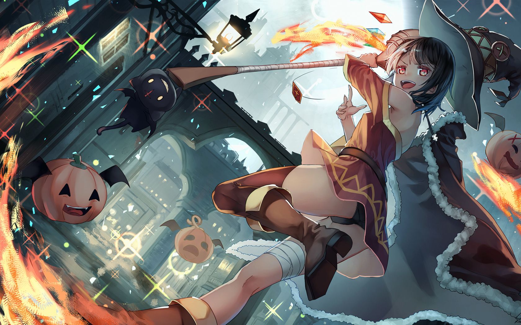 Desktop Wallpaper Megumin, Witch, Anime Girl, Halloween, HD Image, Picture, Background, B146fa