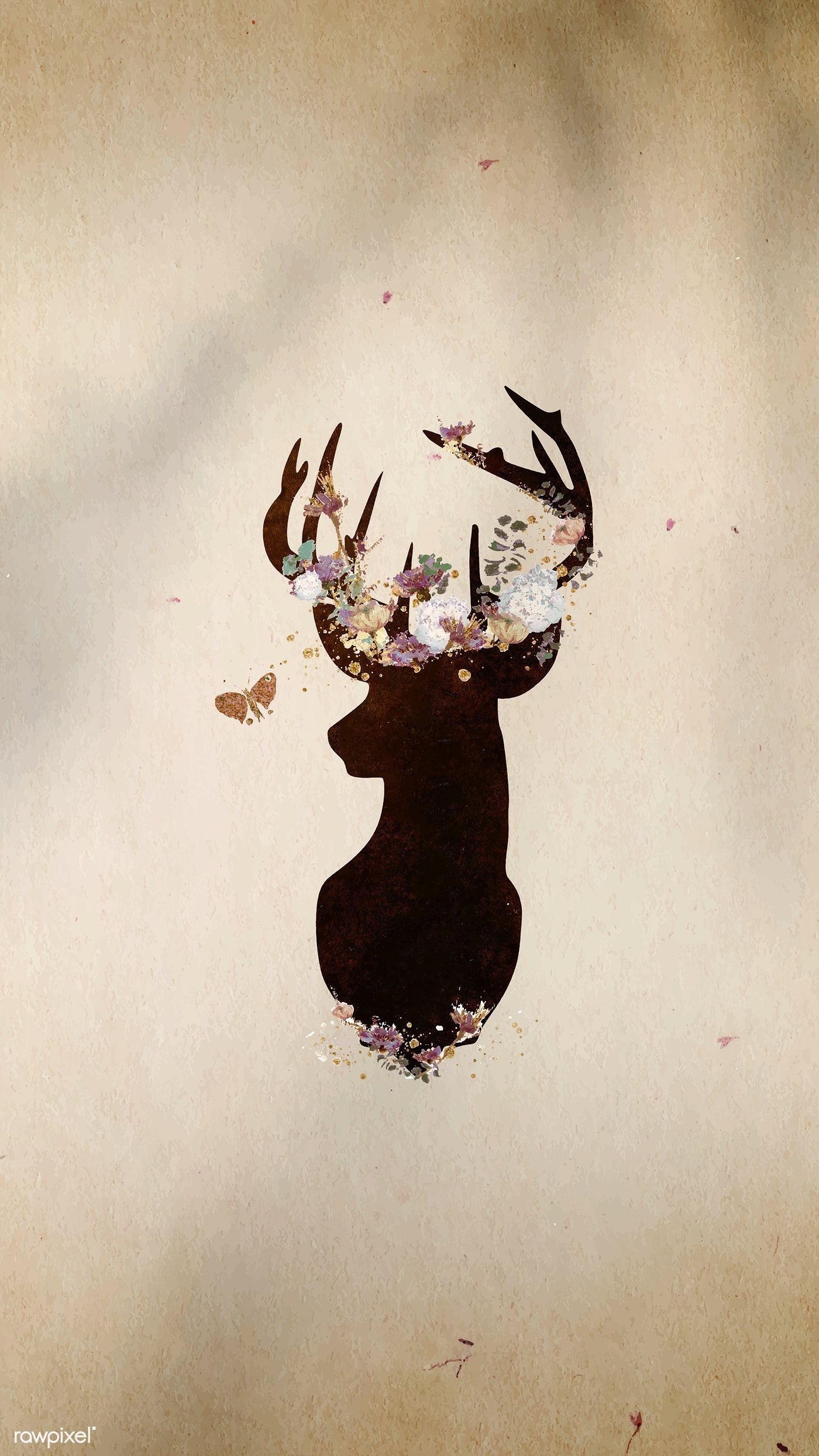 Download premium vector of Deer head silhouette painting mobile phone. Deer head silhouette, Silhouette painting, Deer wallpaper
