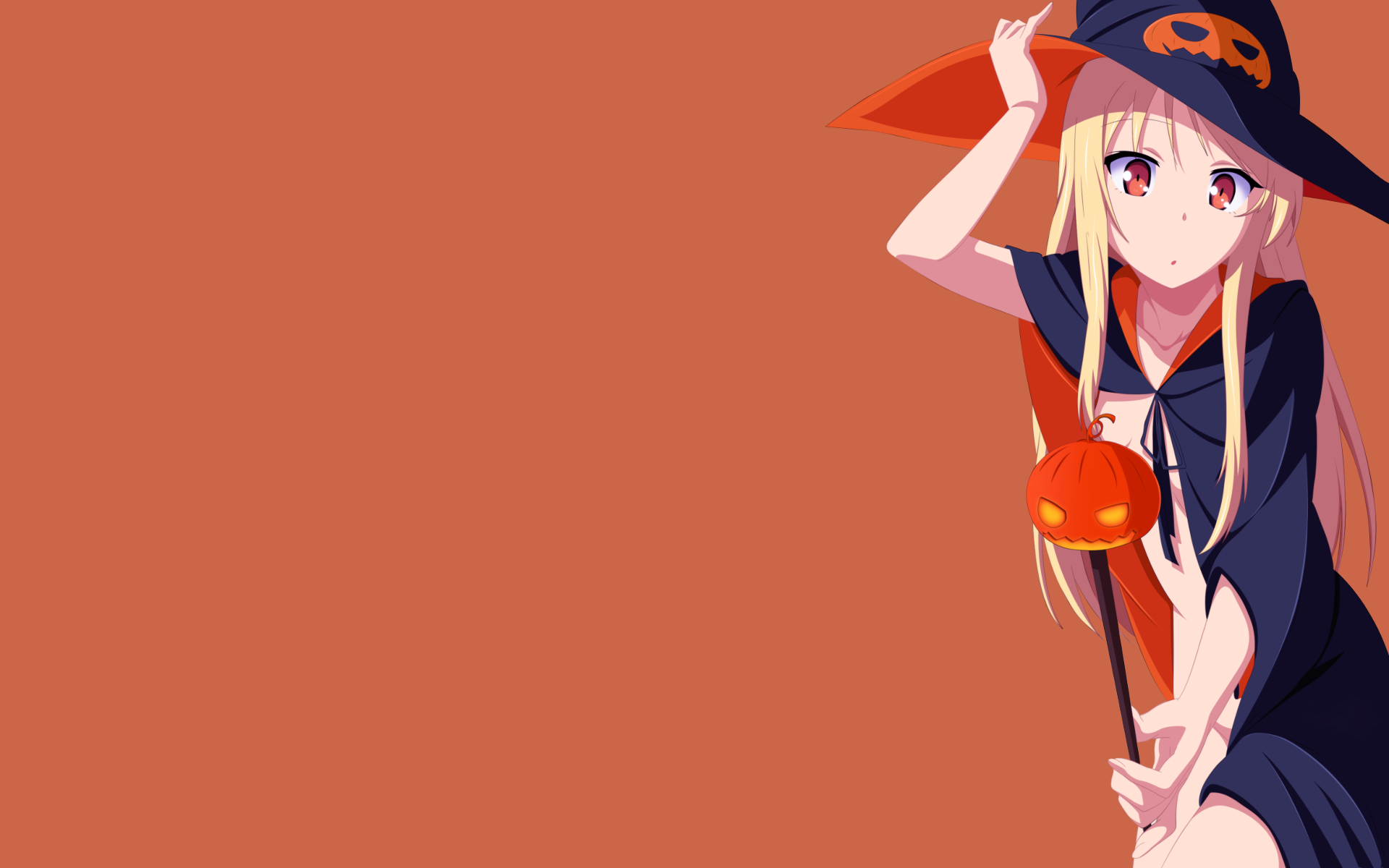 Download 1920x1200 Anime Girls, Shiina Mashiro, Orange Background, Blonde, Halloween, Witch wallpaper