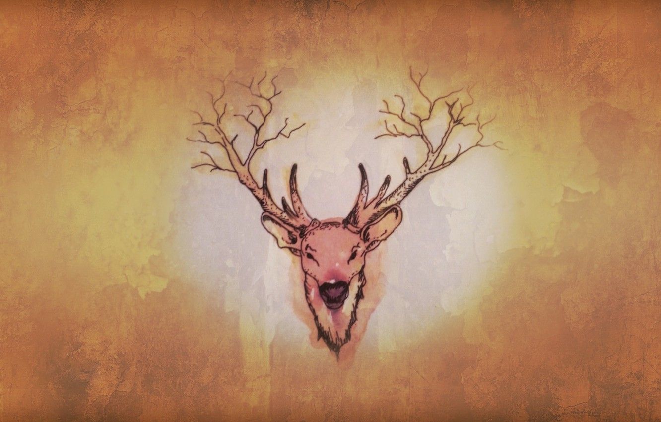 Wallpaper forest, horns, minimalism, nature, brown, old, cute, Deer, strange, true detective image for desktop, section животные