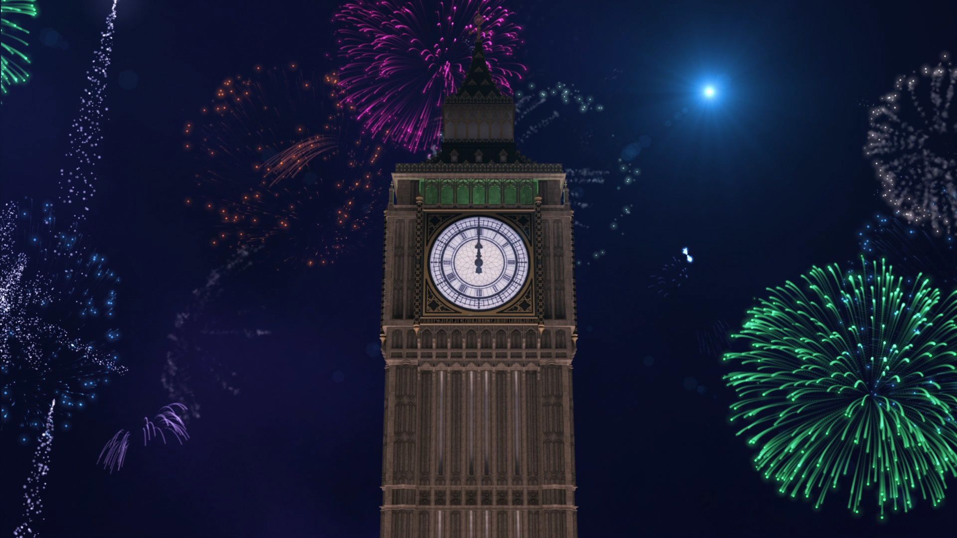 Big Ben Fireworks. Custom video loops for mobile DJs, weddings, theatre, nightclubs and retail. Text in Motion