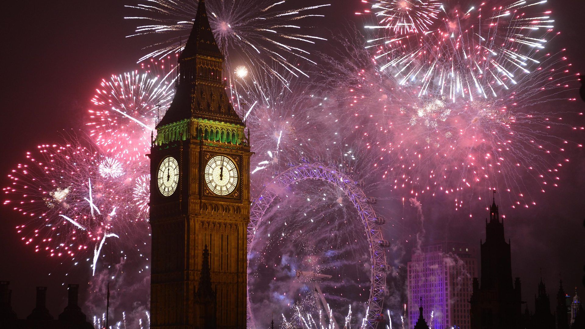 Fireworks behind Big Ben London