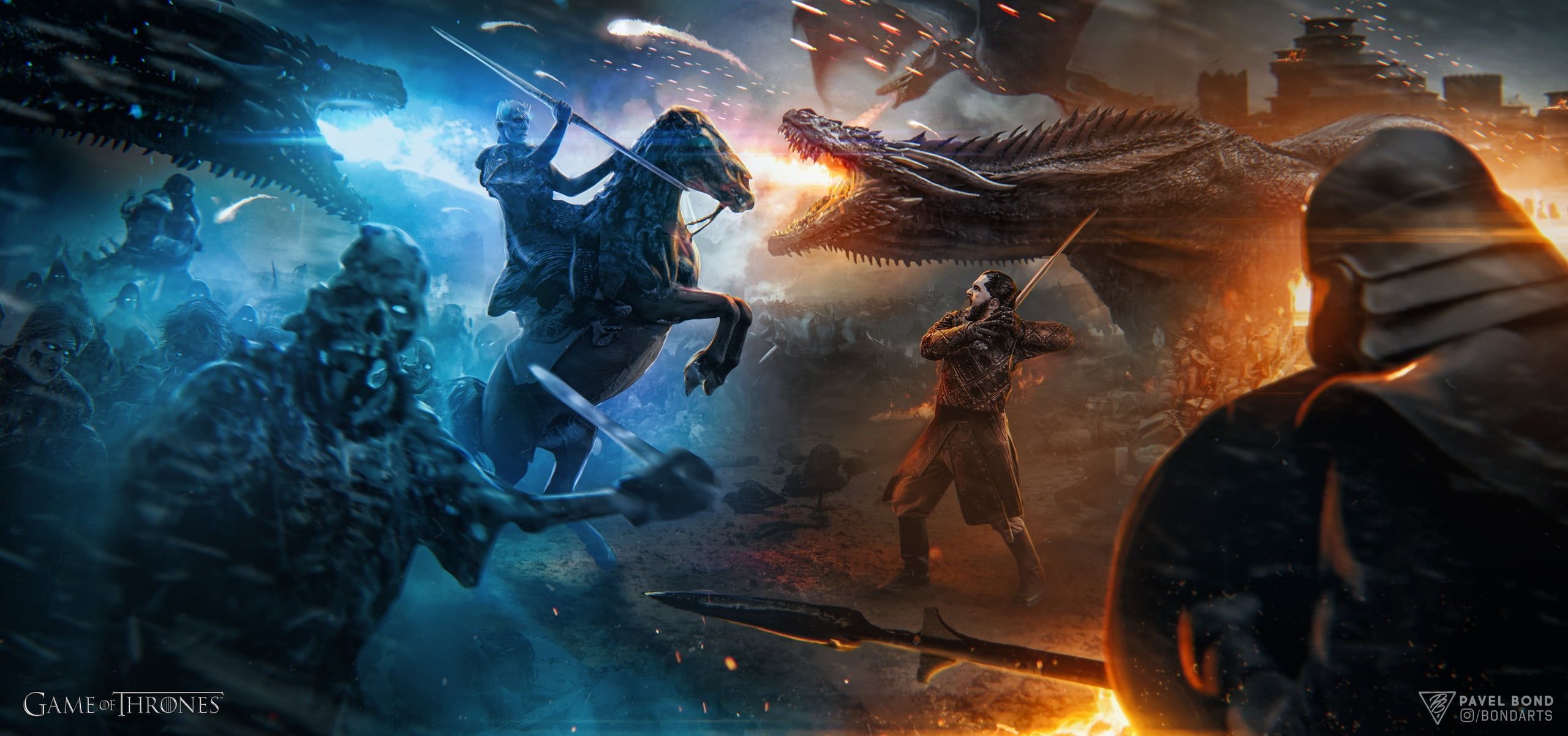 Game of Thrones #war #battle Aegon Targaryen Jon Snow The Night King #dragon #Winterfell #Photoshop digital art #artwork fan ar. Jon snow art, Snow art, Night art