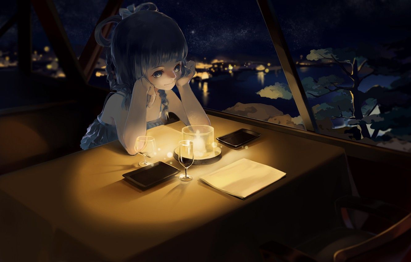 Wallpaper anime, art, girl, cafe image for desktop, section прочее