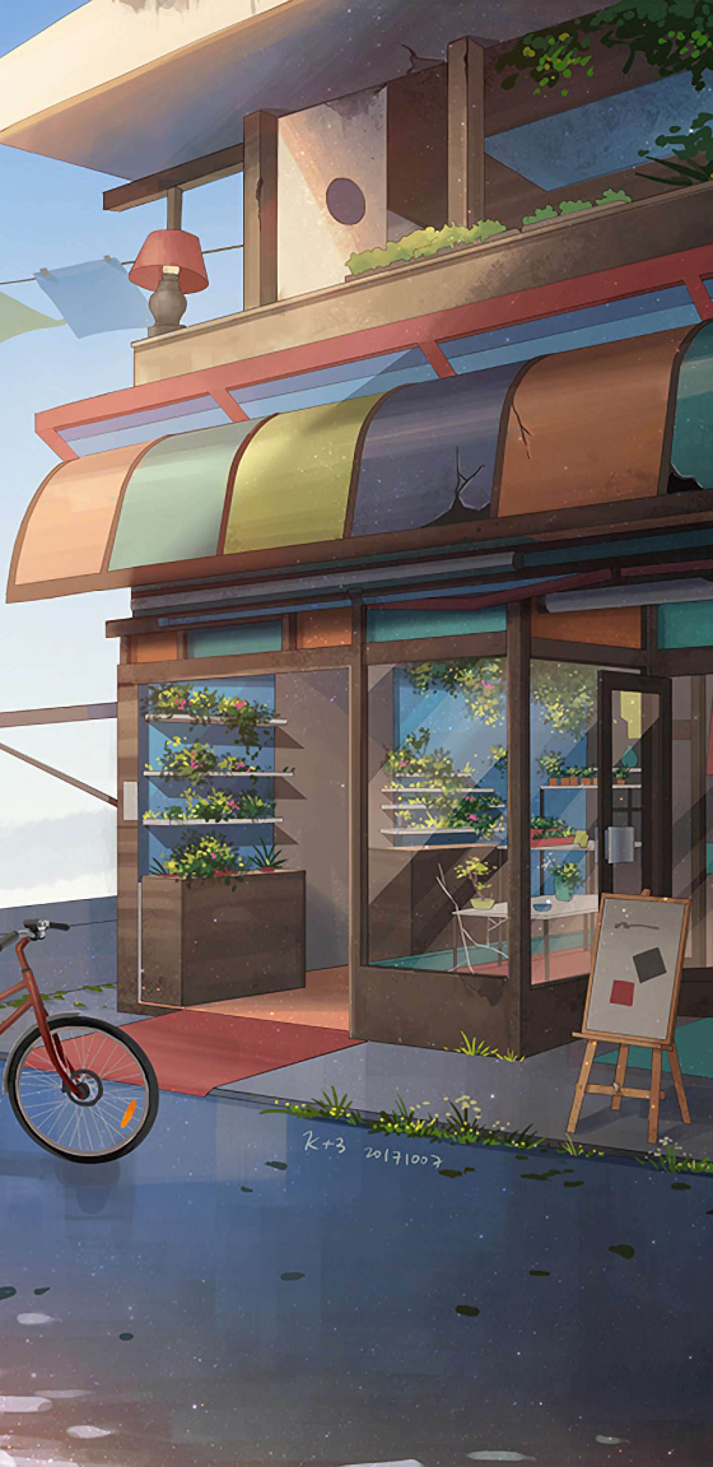 Download 1440x2960 Anime Cafe, Boy, Fox, Scenic, Building Wallpaper for Samsung Galaxy S Note S S8+, Google Pixel 3 XL