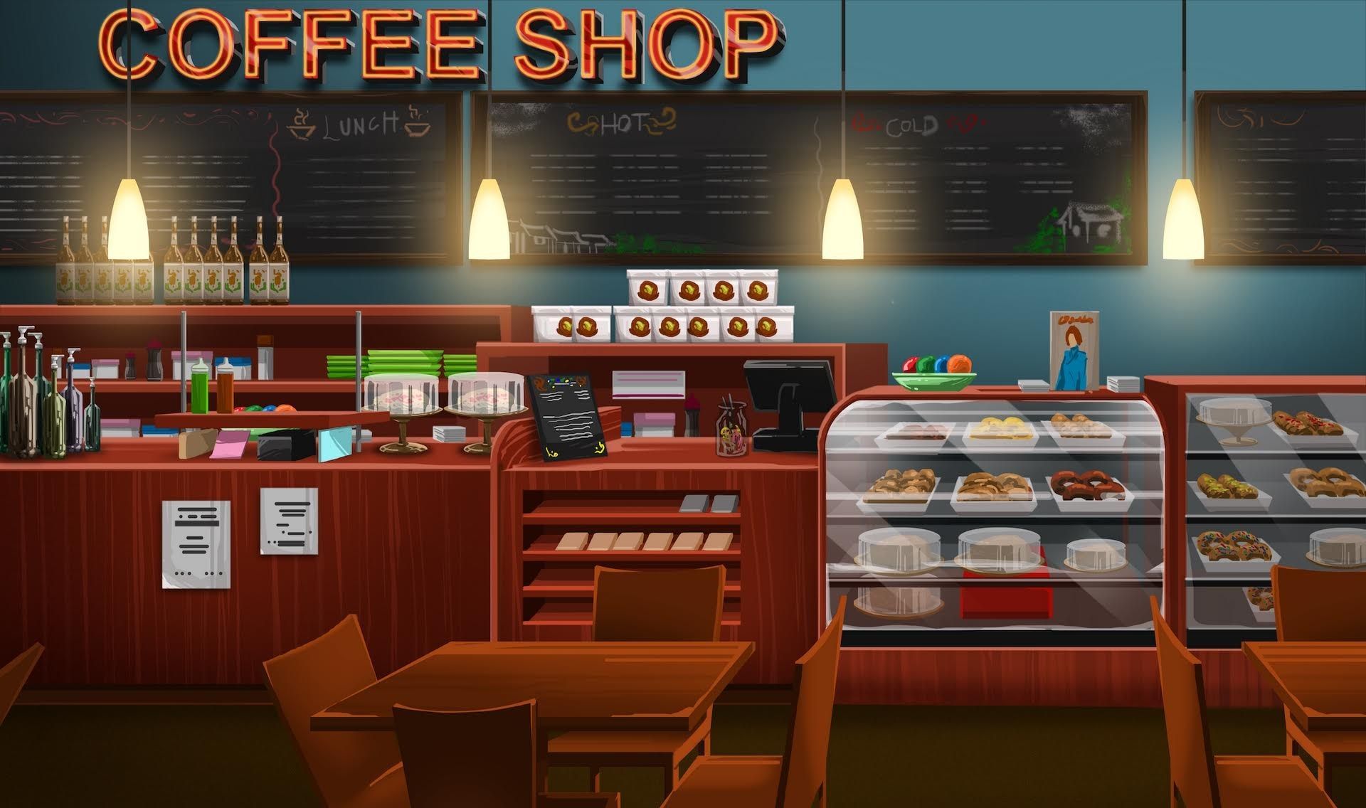 Coffee shop vibes 😴  Anime scenery wallpaper, Desktop