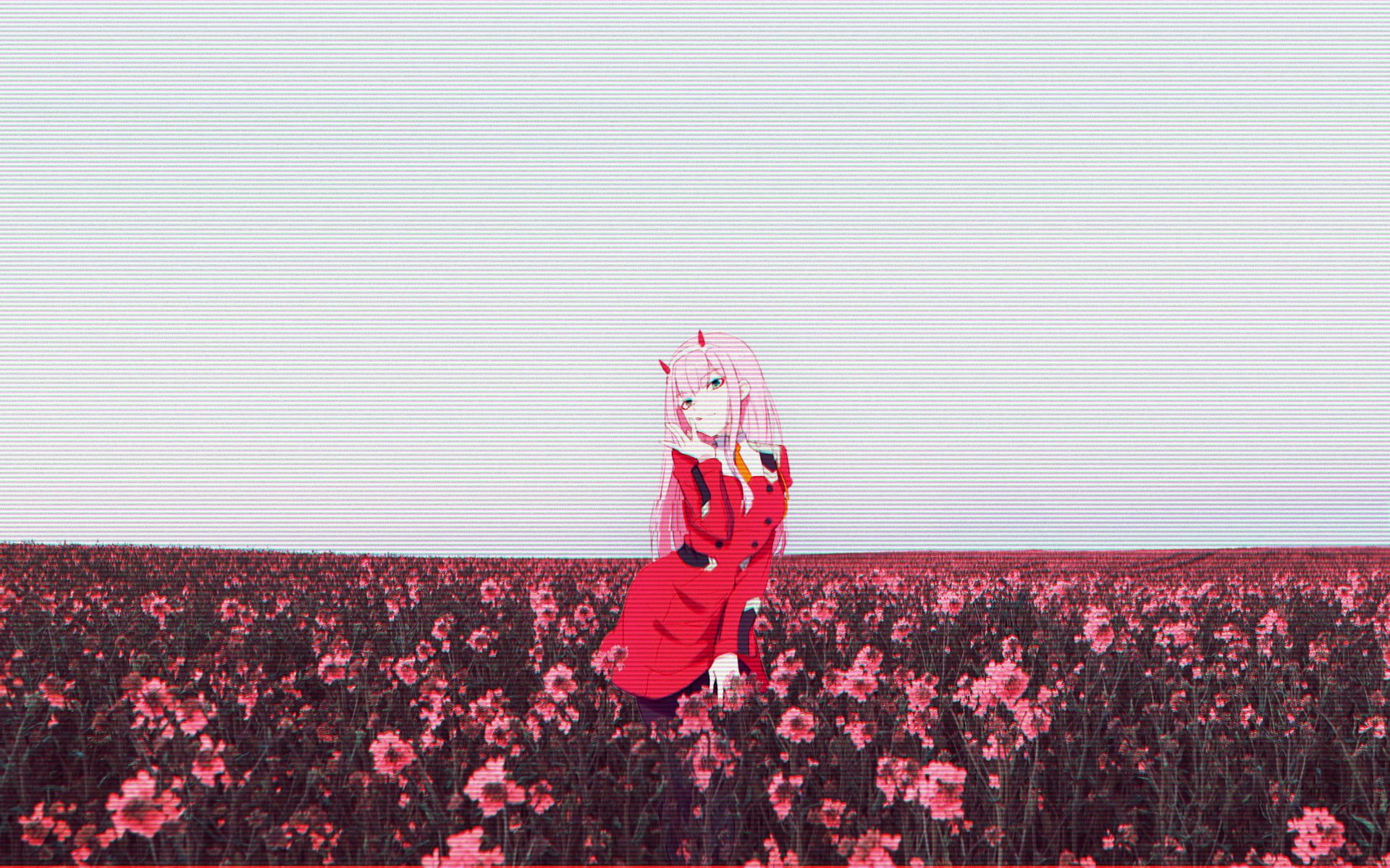 Wallpaper Anime Girls, Glitch Art, Flower, Darling In The FranXX, Zero Two (Darling In The FranXX) • Wallpaper For You