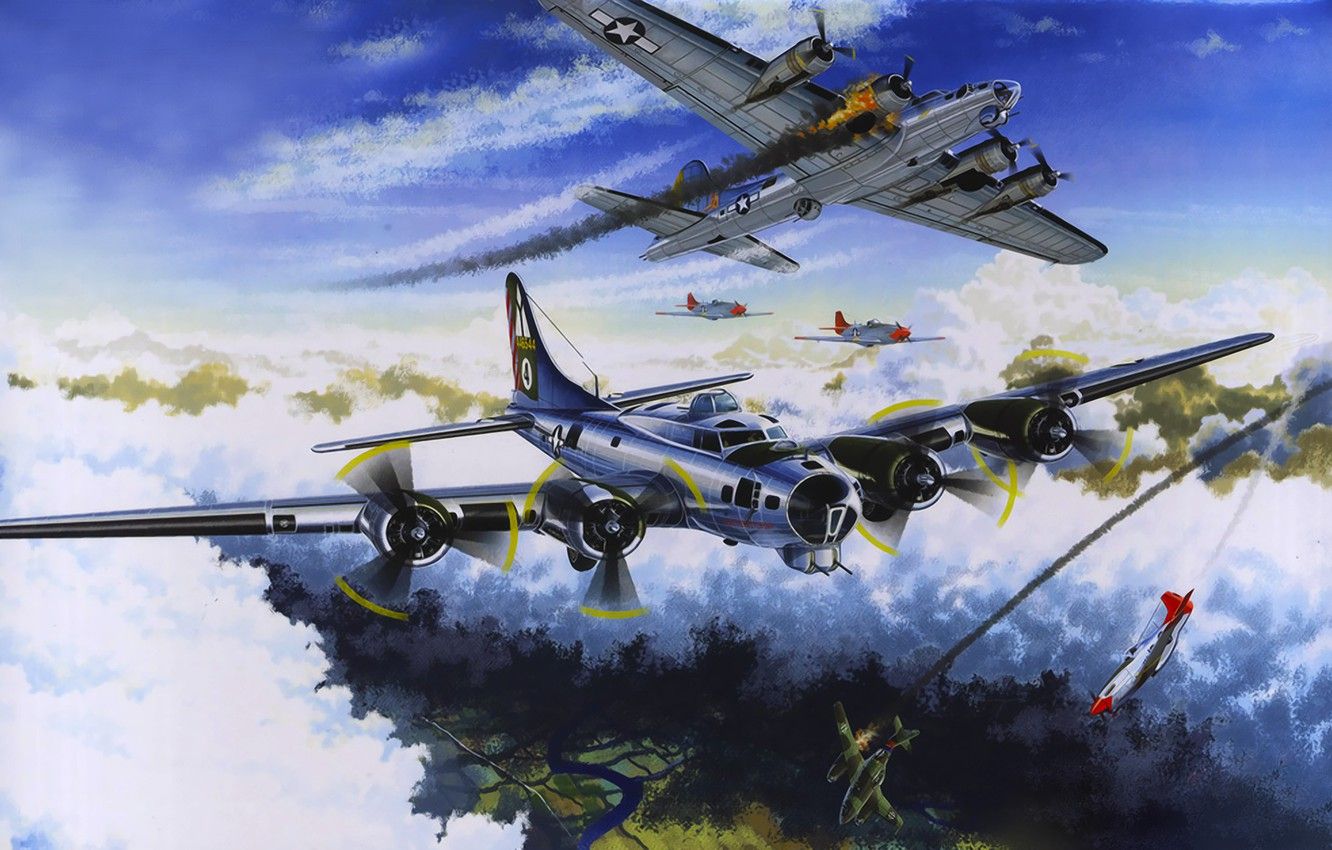 Wallpaper War, Art, Painting, Aviation, Ww Boeing B 17 Flying Fortress Image For Desktop, Section авиация