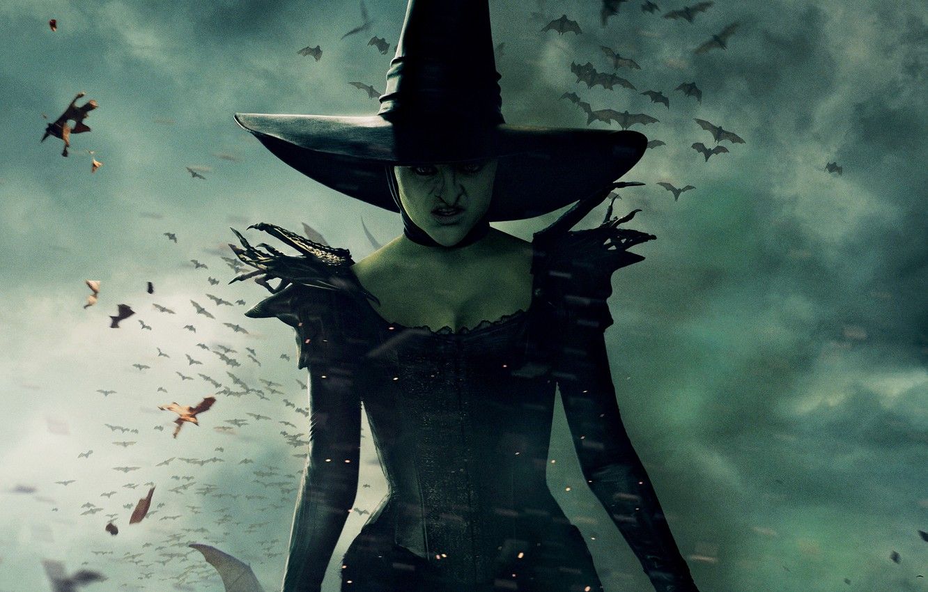 Wallpaper clouds, hat, dress, fantasy, witch, poster, the witch, in black, evil, Oz the Great and powerful, Oz the Great and Powerful image for desktop, section фильмы