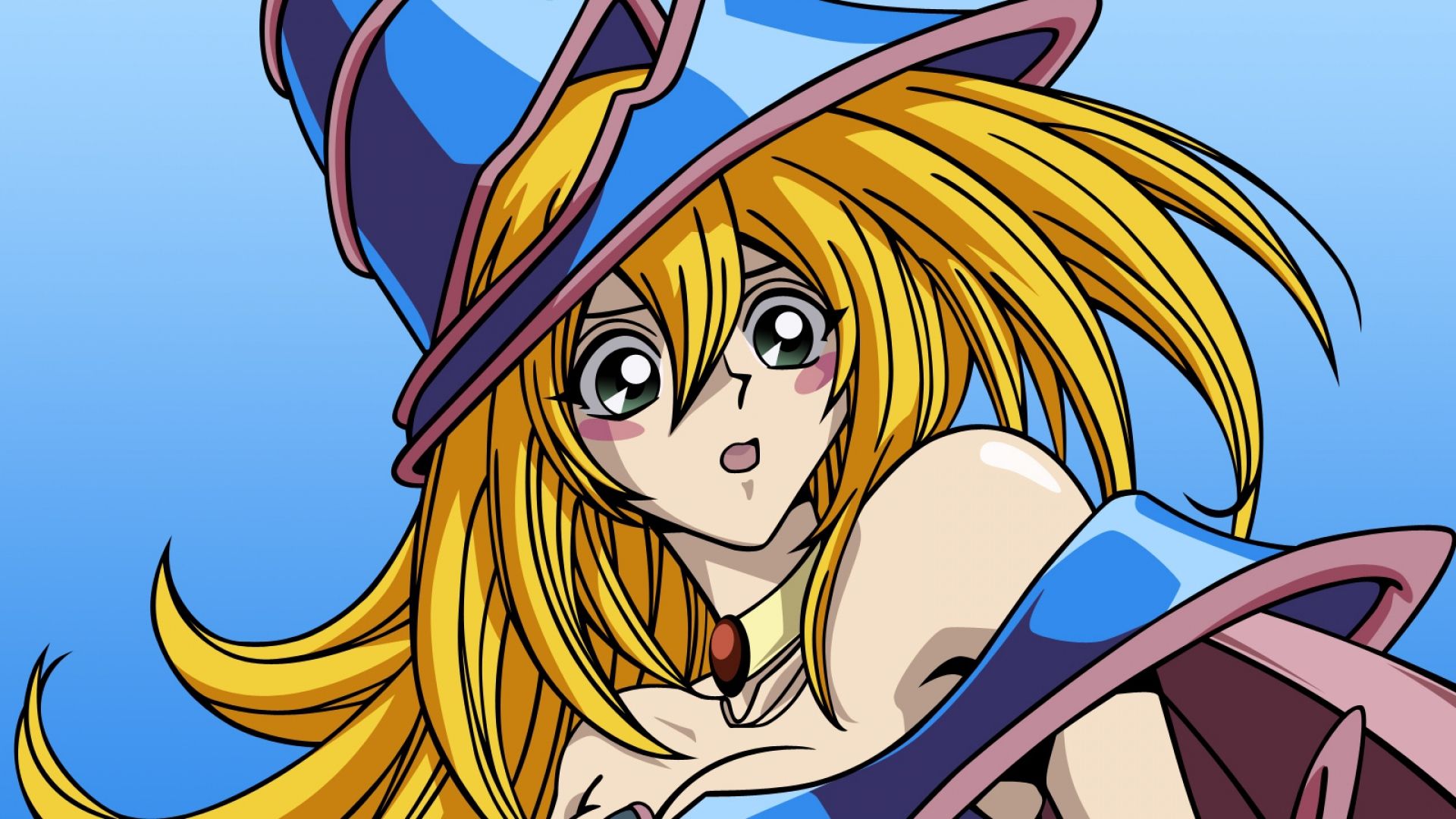 Download Wallpaper 1920x1080 vector art yugioh, girl, witch, hat Full HD 1080p HD Background