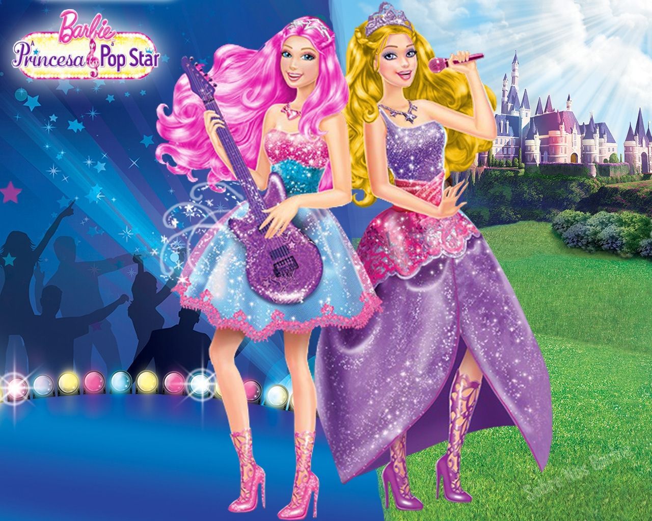 Barbie the Princess and the popstar Wallpaper: Barbie the Princess and the Popstar Wallpaper. Barbie party, Barbie, Barbie princess