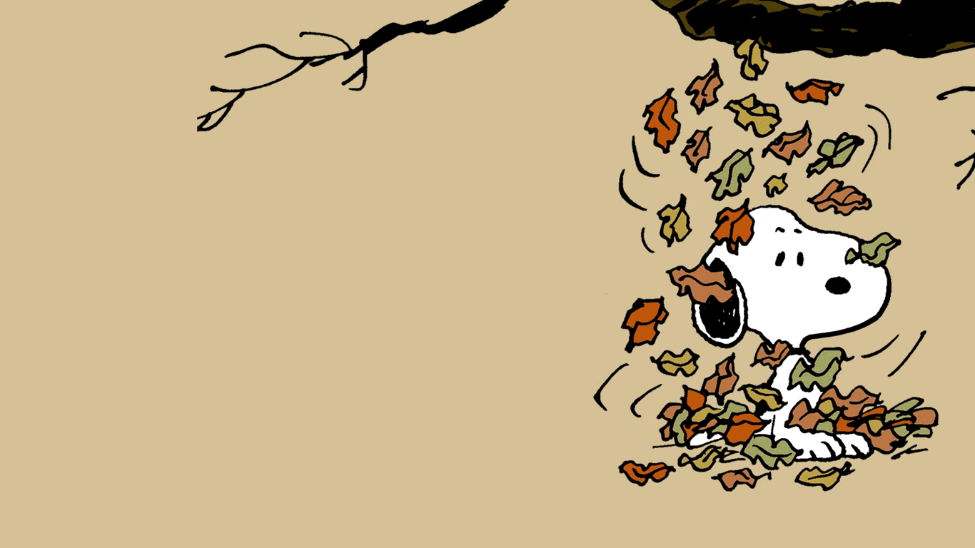 Snoopy in the Fall Wallpaper 1366x768. Snoopy wallpaper, Fall wallpaper, Cute fall wallpaper