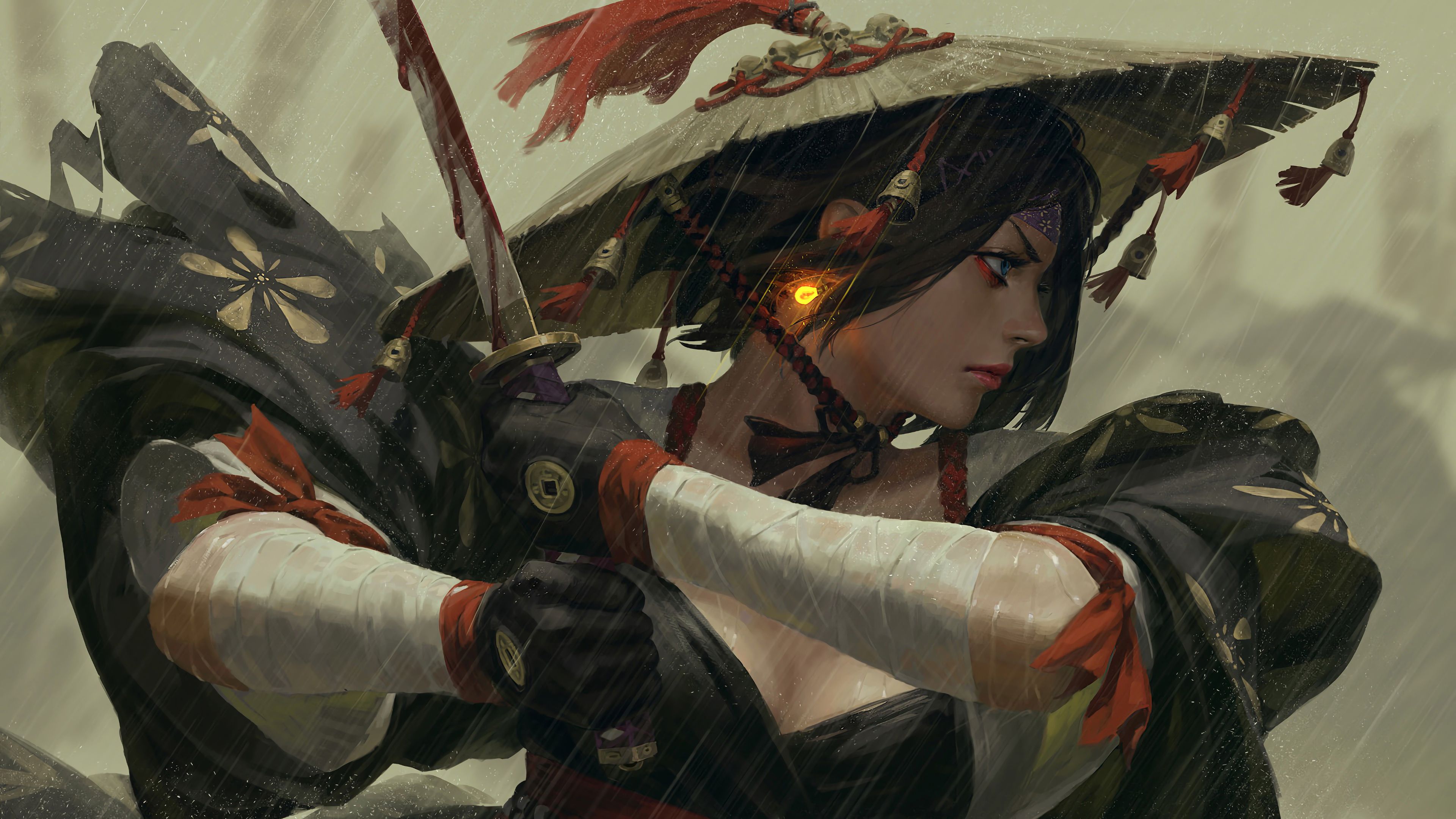 Samurai Girl Katana Fantasy Art 4K Wallpapers.