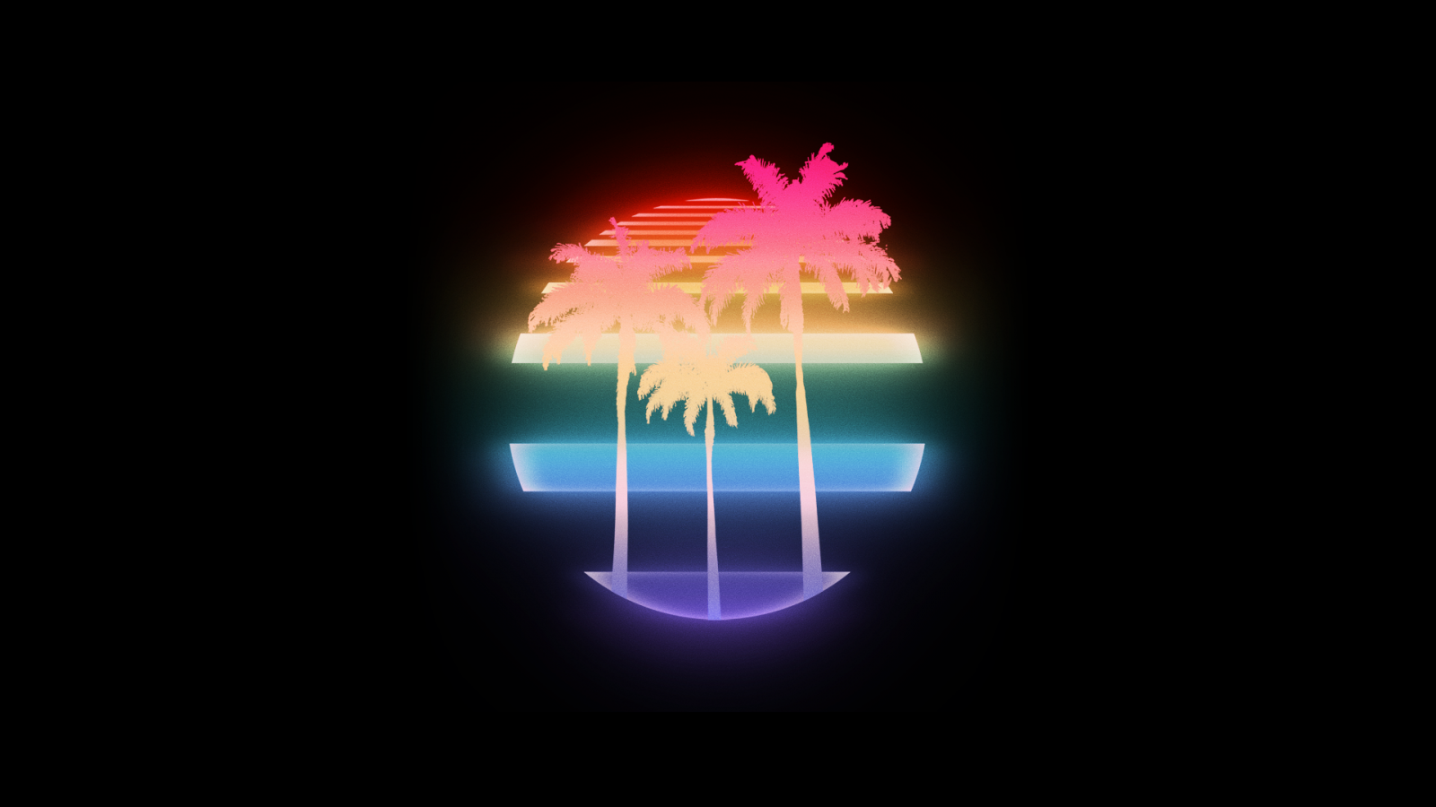 illustration, digital art, video games, sunset, neon, minimalism, text, logo, palm trees, circle, Retro style, New Retro Wave, VHS, vintage, 1980s, vaporwave, Grand Theft Auto Vice City, Miami Vice, screenshot, computer