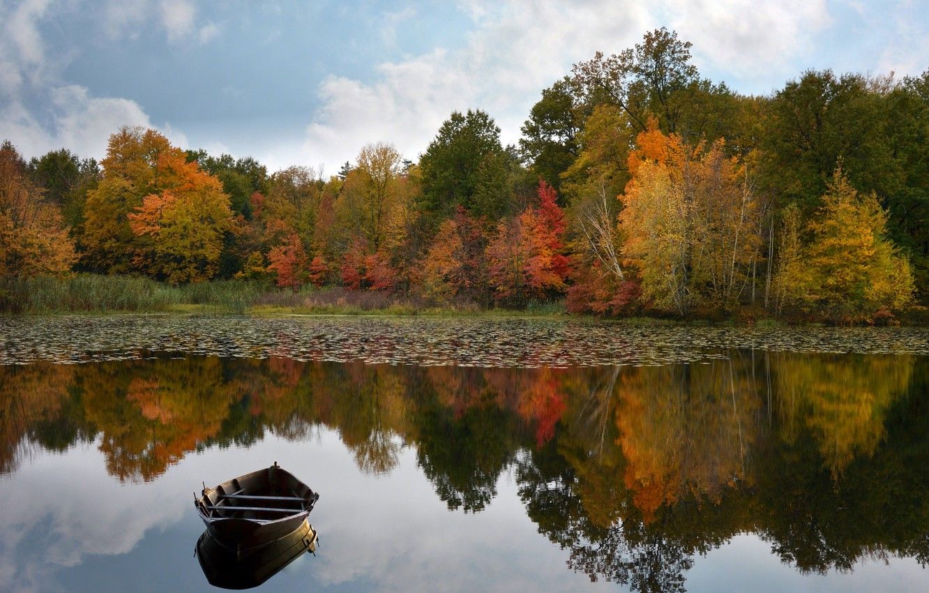 Wallpaper autumn, lake, boat image for desktop, section природа