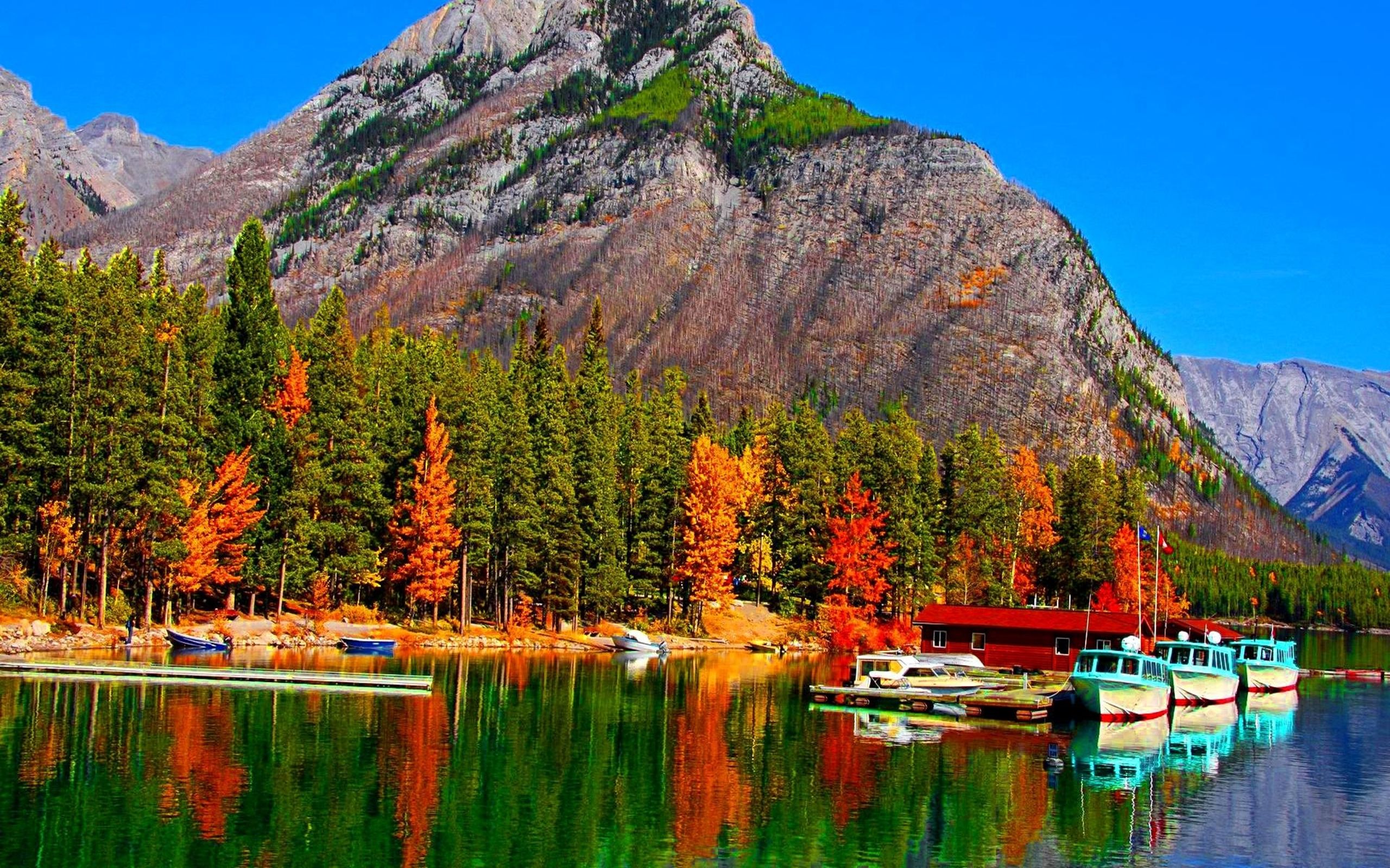 Fall Colors On Lake Banff In Canada Boats HD Wallpaper 86053, Wallpaper13.com