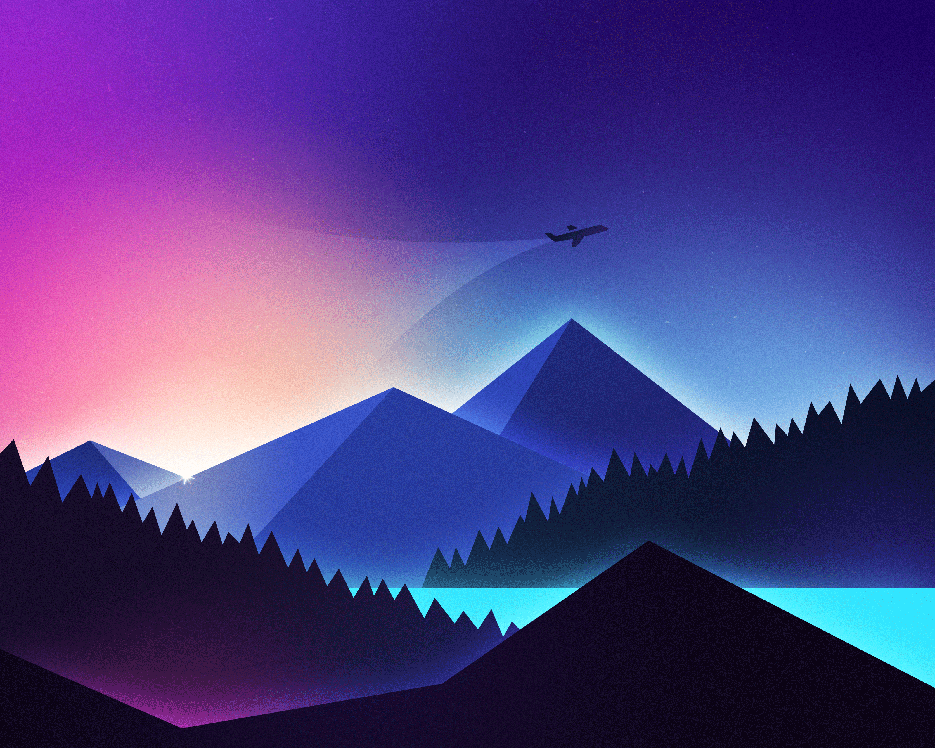 #Airplane, #Landscape, #Vibrant, #Neon, #Mountains. Mocah HD Wallpaper