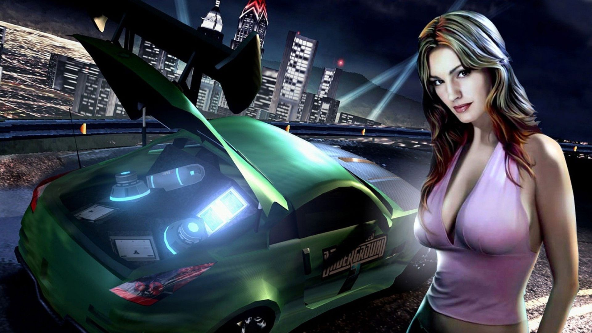 Download Wallpaper 1920x1080 nfs, need for speed, girl, sunset, city Full HD 1080p HD Background