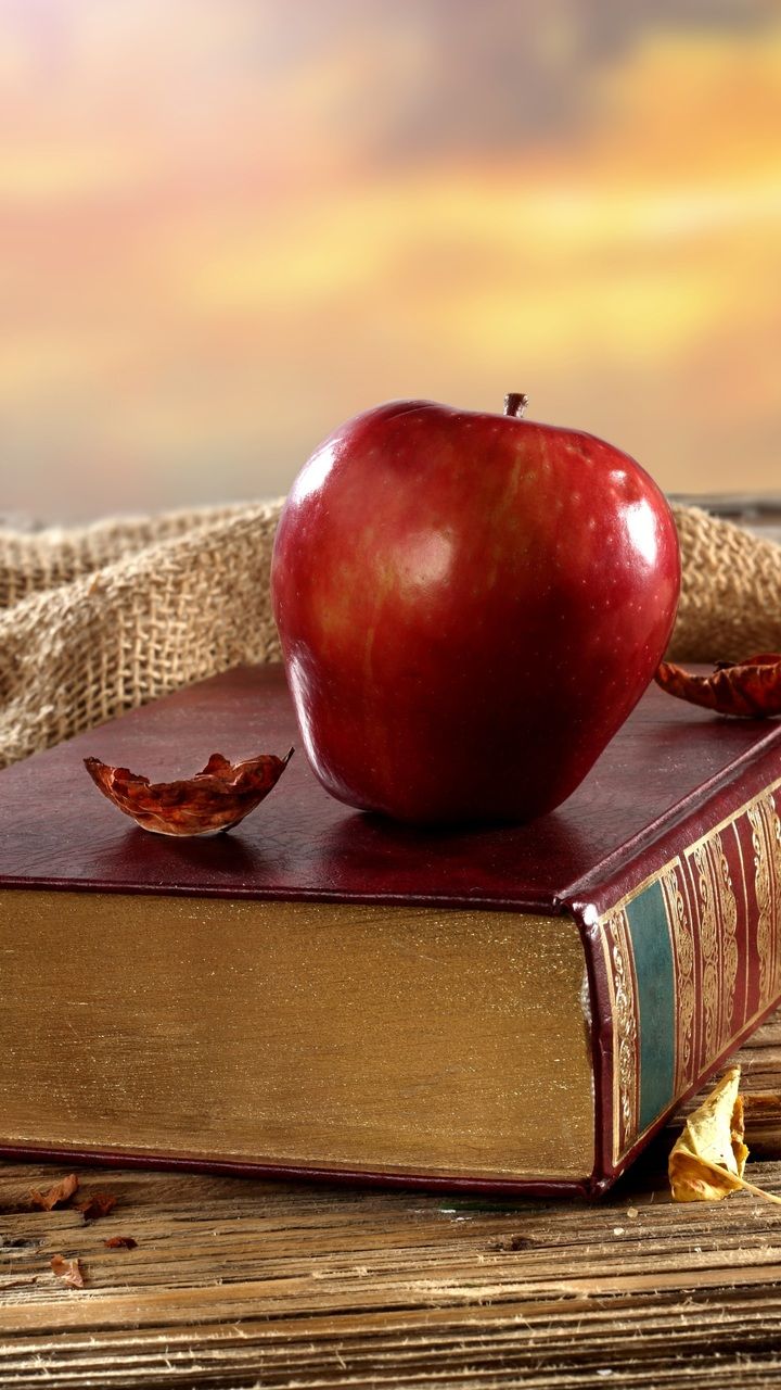 background, leaves, window, apple, autumn, table, book, dry desktop wallpaper 90747