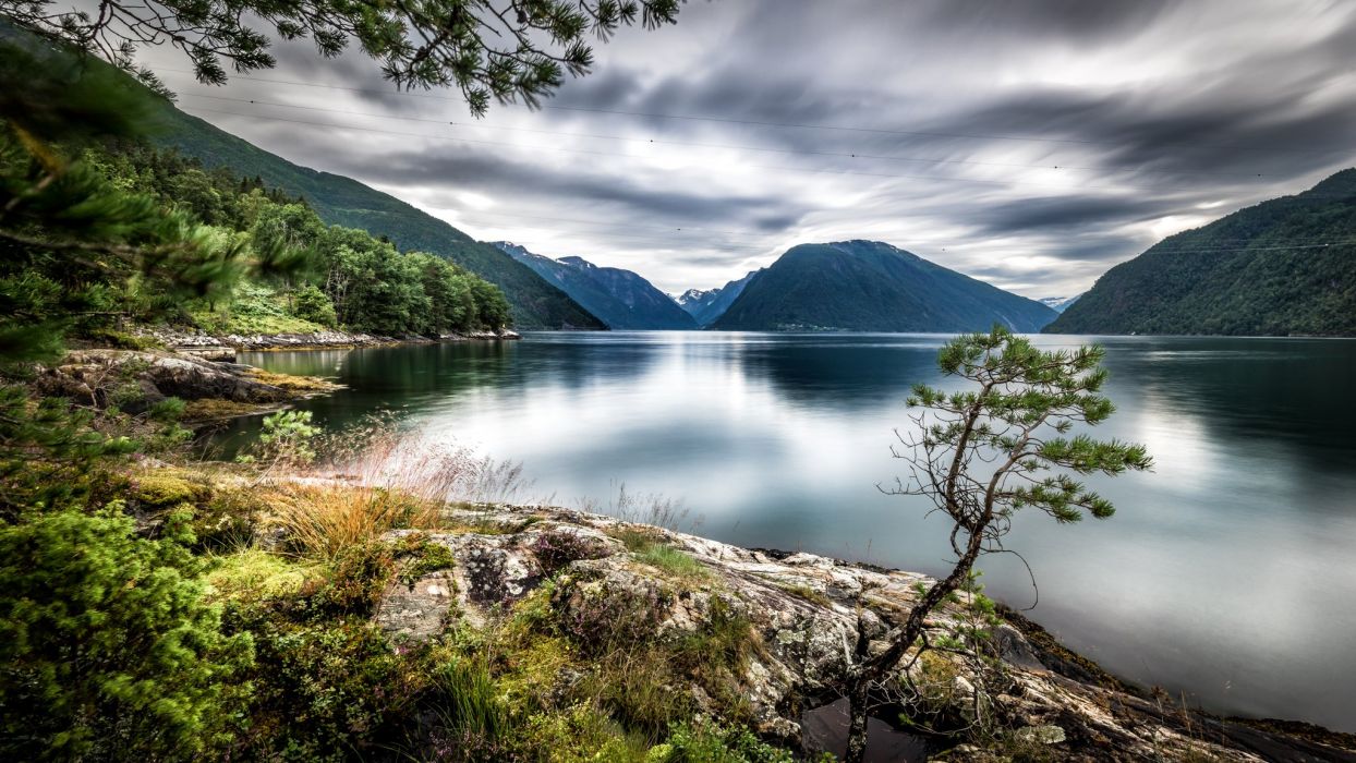 Norway Scenery Mountains Lake Coast Sognefjord Dragsviki Nature wallpaperx1152