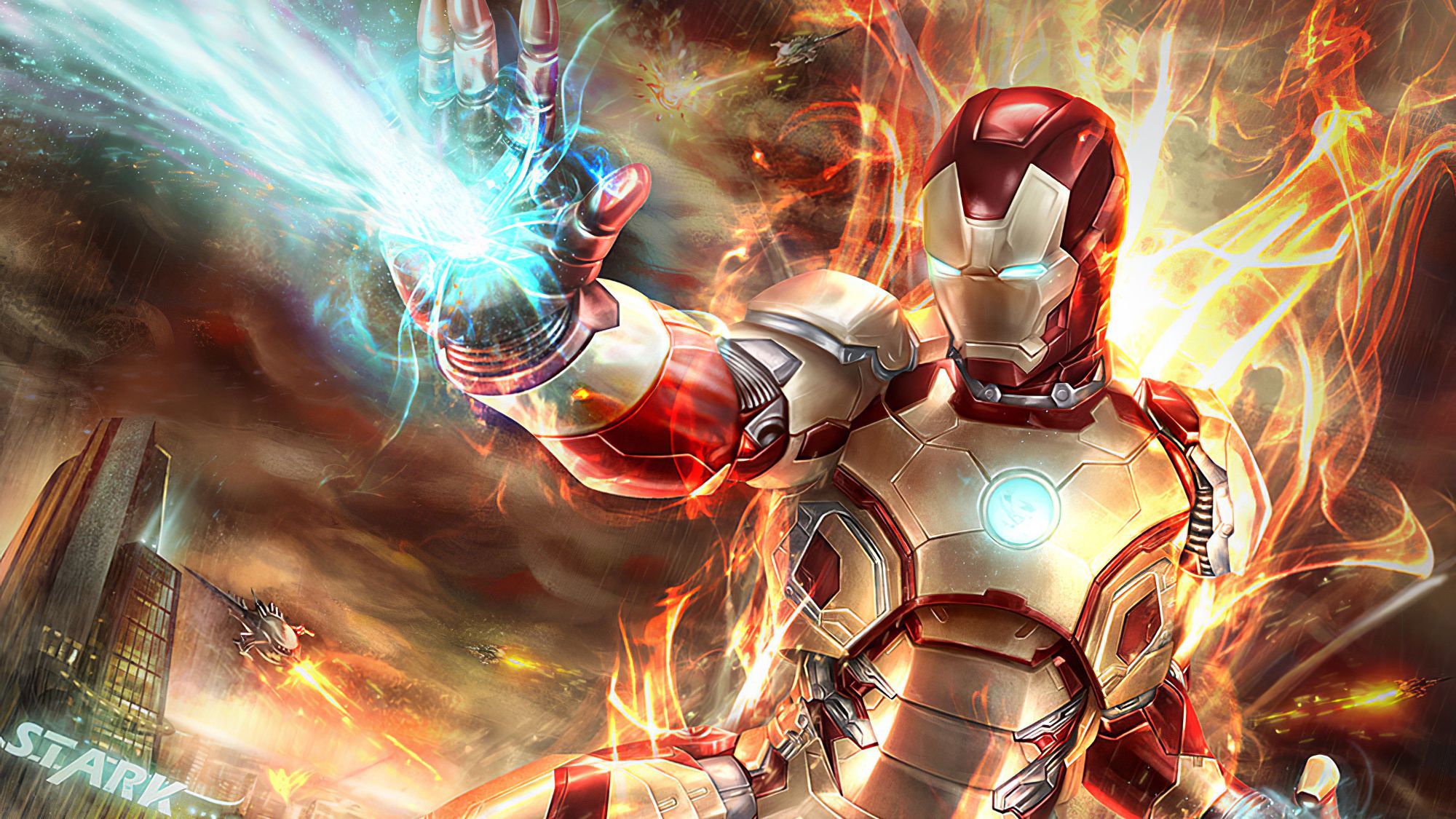 Iron Man Fire Blaster Acer E Huawei, Galaxy S Duos, LG 8575 Android HD 4k Wallpaper, Image, Background, Photo and Picture