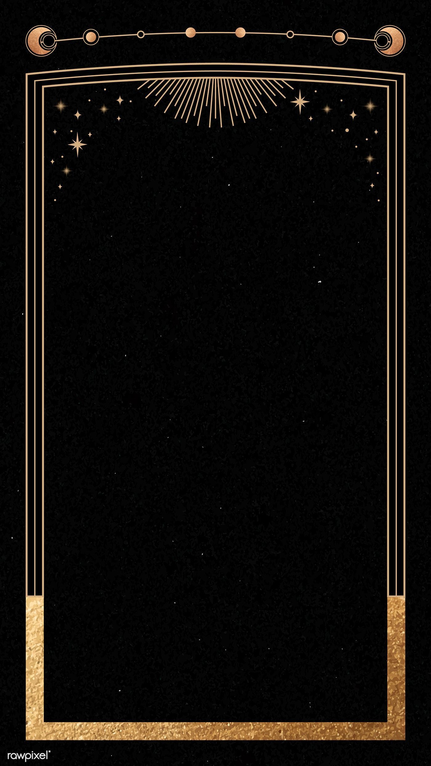 Mystical gold frame on black background mobile phone wallpaper. premium image / ma. Black background wallpaper, Phone wallpaper, Mystic wallpaper