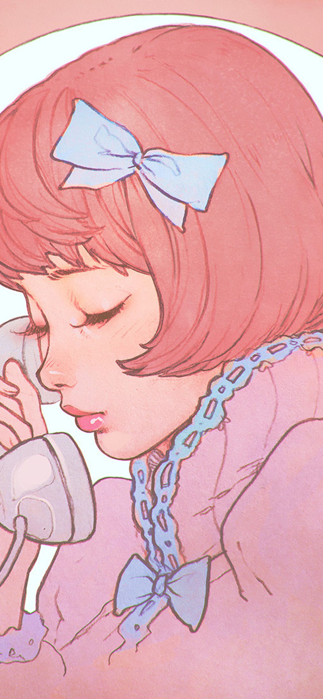 iPhone X wallpaper. pink phone girl cute anime drawing art ilya