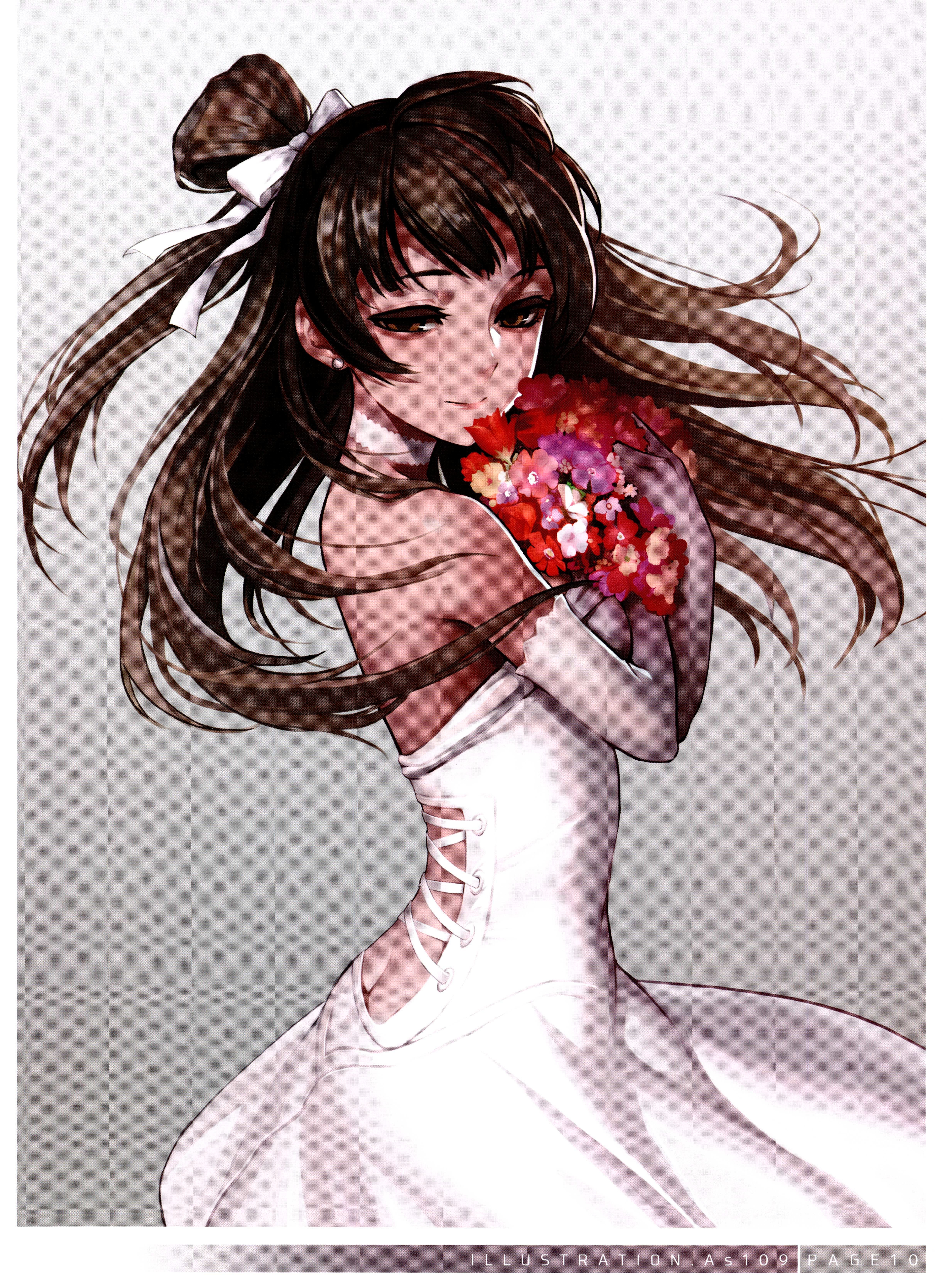 Bridal anime girl beautiful cute dress long hair wallpaperx6676