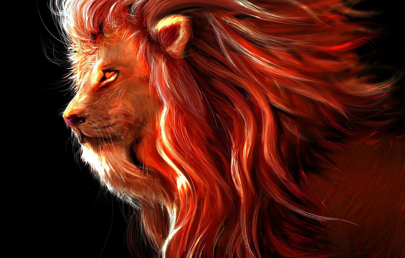 Wallpaper wallpaper, art, lion, predator, painting, rendering, digital art, big cat, king of beasts, 4k ultra HD background image for desktop, section арт