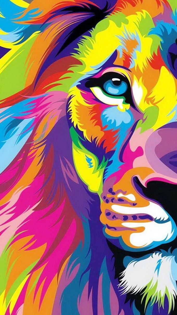 Here's 100 awesome iPhone 6 wallpaper. Lion painting, Lion art, Colorful lion