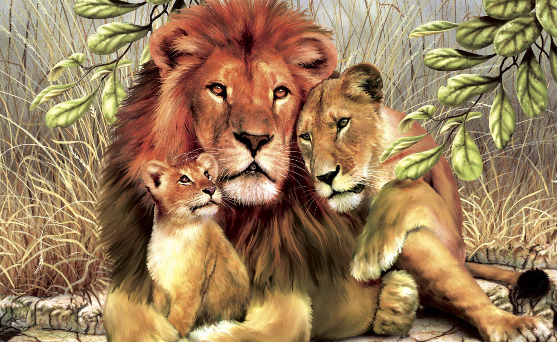 Big cats Lions Painting Art Three 3 Animals lion wallpaperx1180