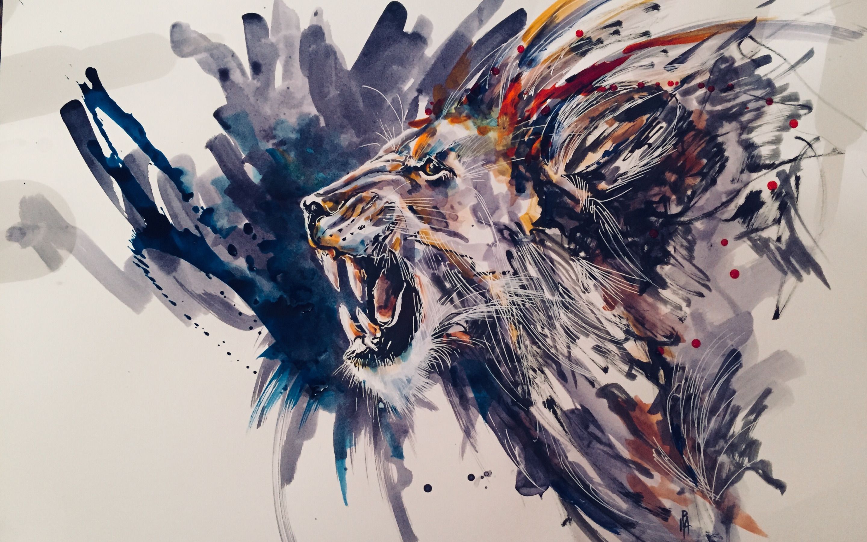 Download wallpaper Painted lion, grunge art, drawing lion, paint art, lion, predator for desktop with resolution 2880x1800. High Quality HD picture wallpaper