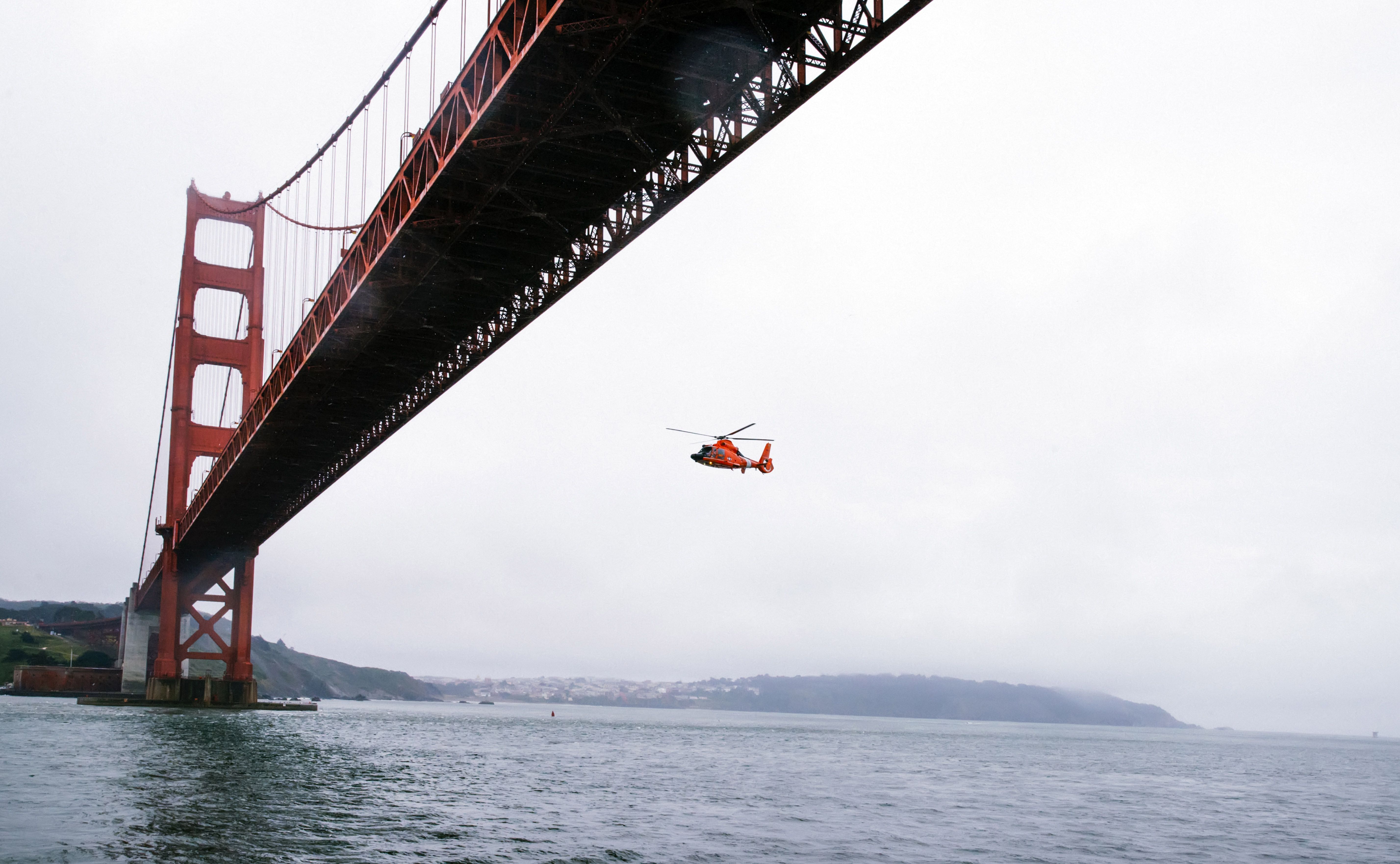 Rescue Helicopter Flying Under Golden Gate Bridge, HD World, 4k Wallpaper, Image, Background, Photo and Picture
