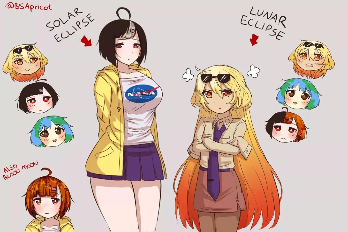Why Moon chan grows during a solar eclipse. By BSApricot BSApricot. Earth- chan. Space anime, Anime, Anime version