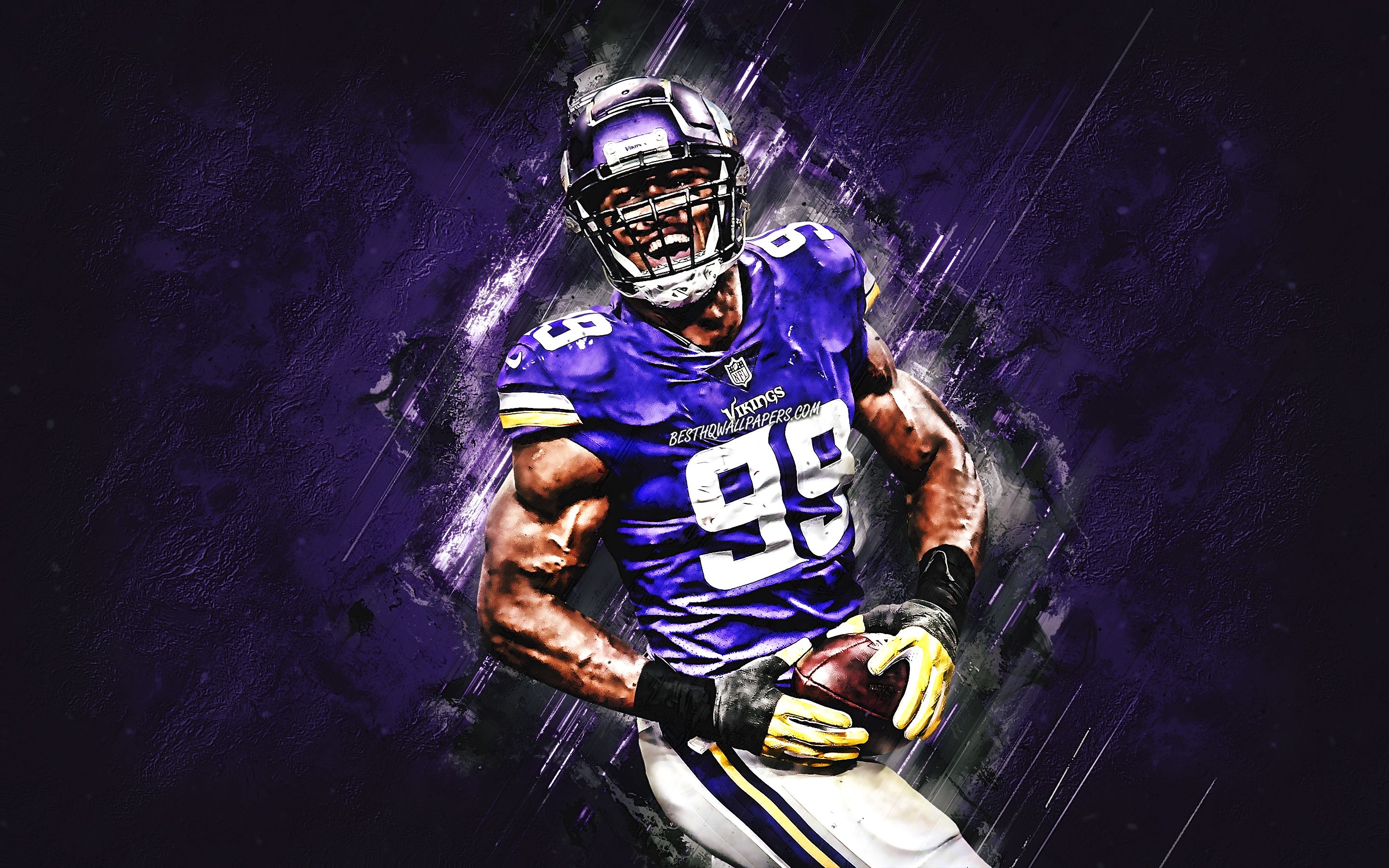 Download wallpaper Danielle Hunter, Minnesota Vikings, NFL, American football, portrait, purple stone background, National Football League for desktop with resolution 2880x1800. High Quality HD picture wallpaper