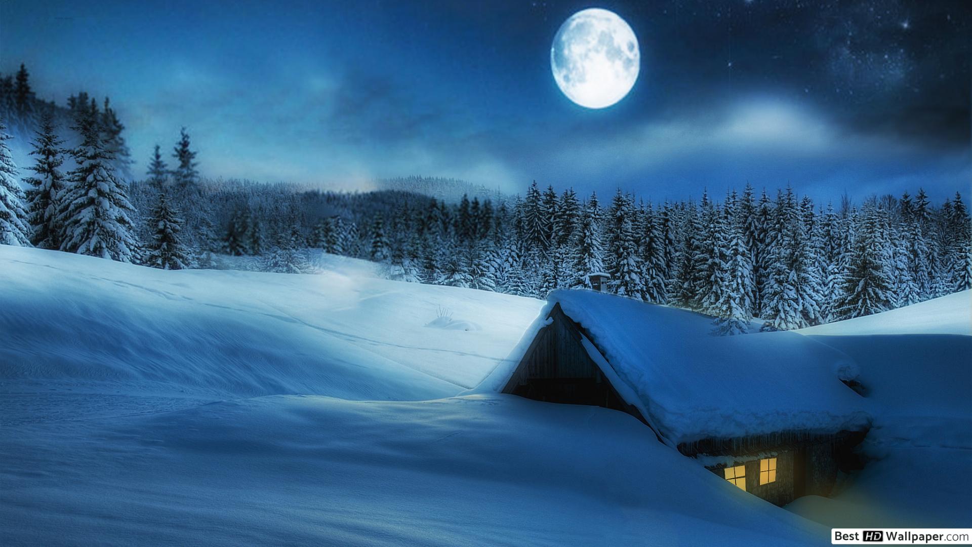 Full Moon at winter HD wallpaper download