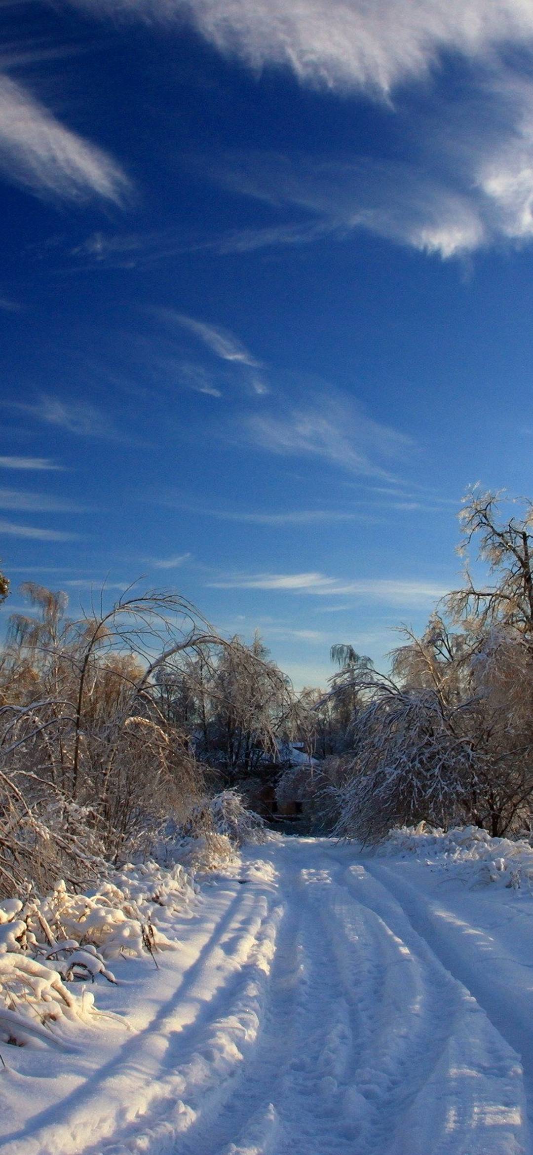 Sky Winter Snow Road - [1080x2340]